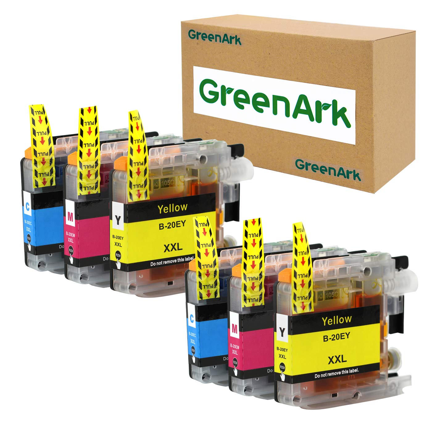 GREENARK LC20E Ink Cartridge for Brother Printers - 2C 2M 2Y Pack for Home & Office Printing