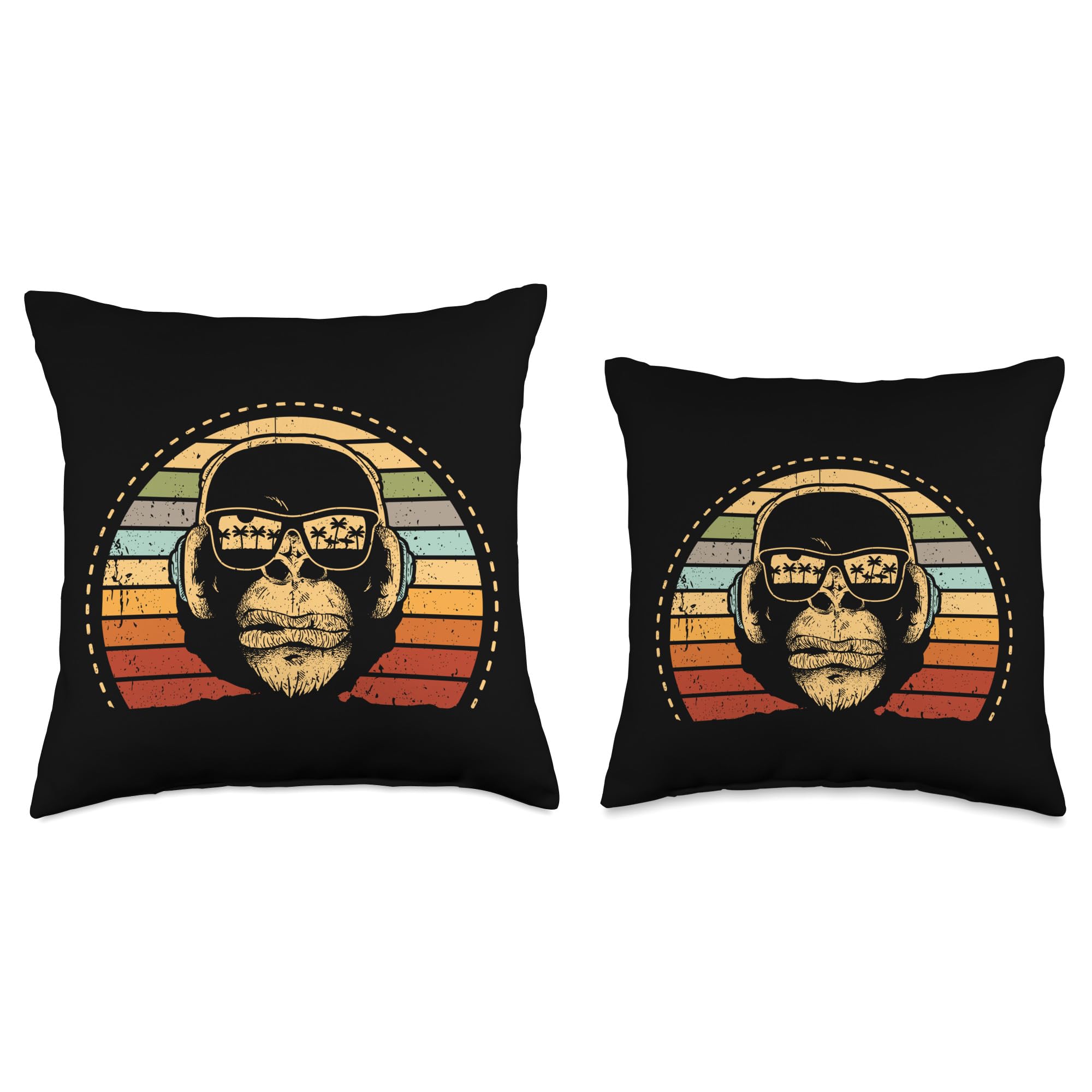 Funny Monkey with DJ Headphones & Sunglasses Retro Throw Pillow - Perfect for Home Decor, Gifts, and Party Favors