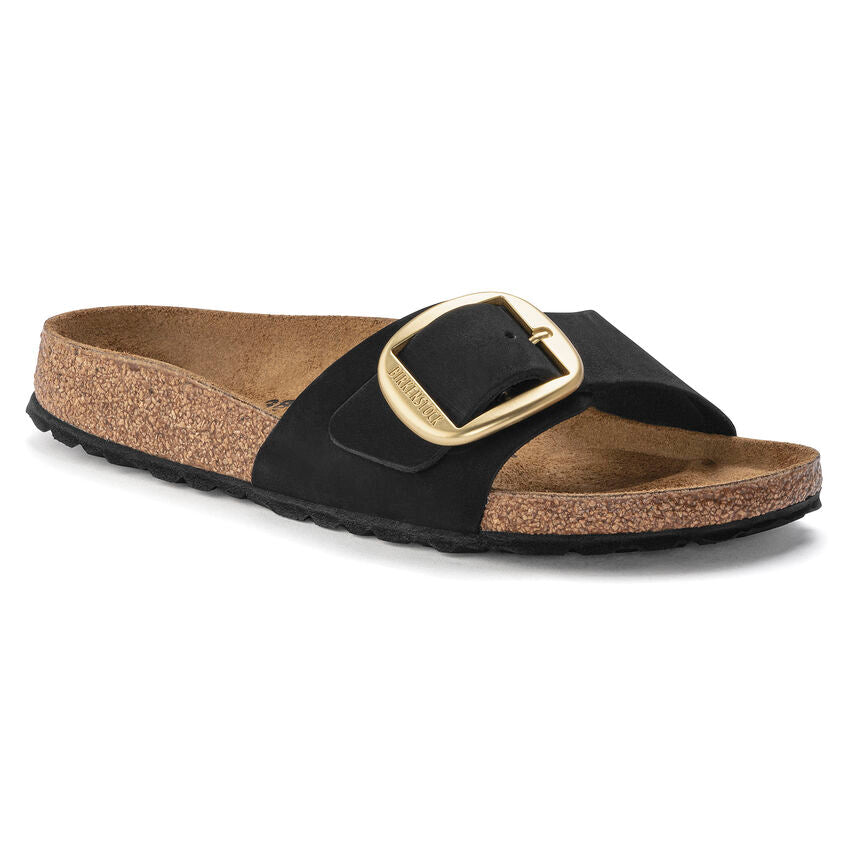 Birkenstock Madrid Big Buckle Sandals - Genuine Nubuck Leather in Black | Comfortable & Stylish Unisex Footwear for Casual Wear, Walking & Outdoor Activities