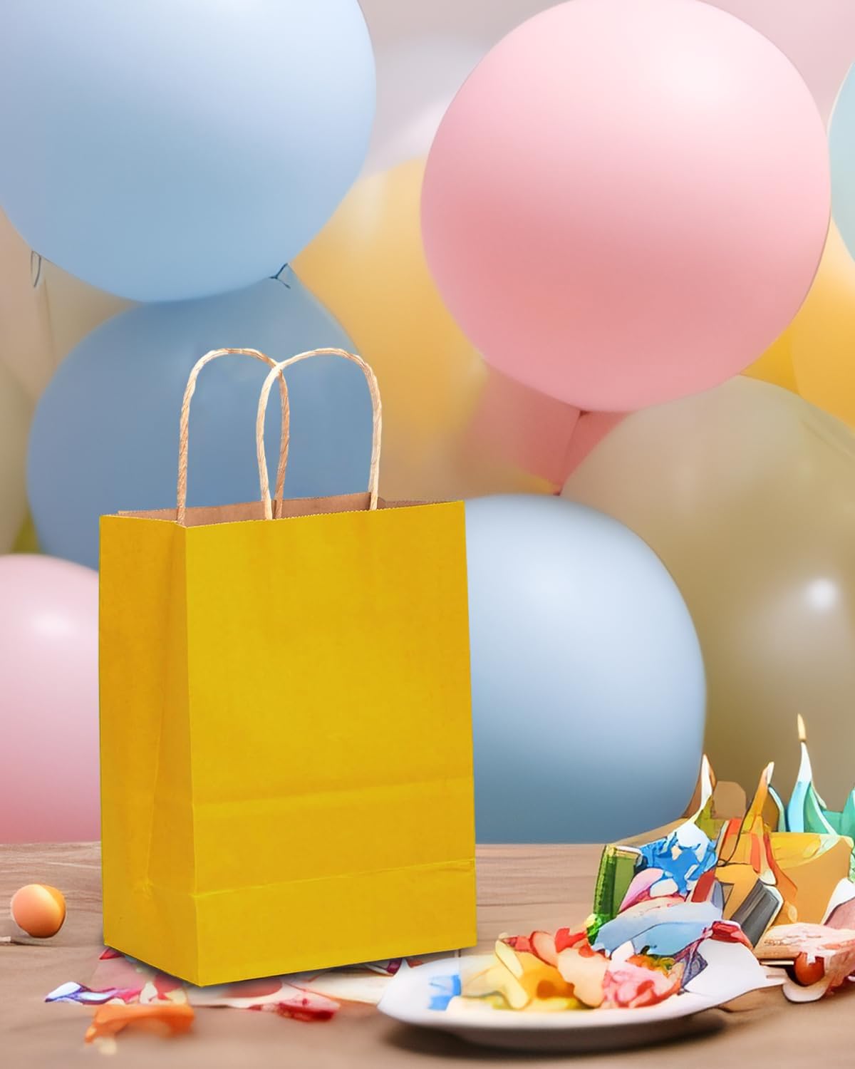 qiqee 32-Pack Bright Yellow Paper Gift Bags with Handles - 8.26×6×3.15 Inches Small Bulk Gift Bags for Party Favors, Birthday Gifts, Wedding Favors & Holiday Presents