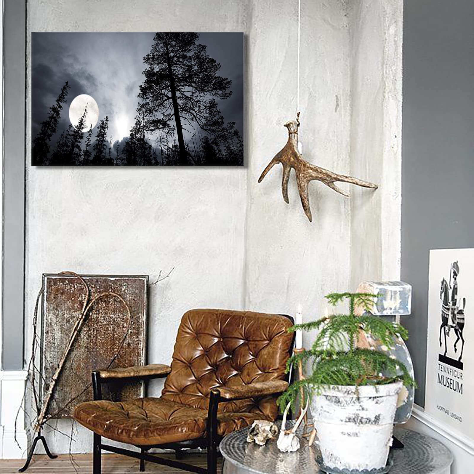 Large Forest Moon Canvas Wall Art - Framed Landscape Painting for Living Room & Home Décor | Ready to Hang | Nature-Themed Wall Decor for Bedroom, Office & Gift Ideas
