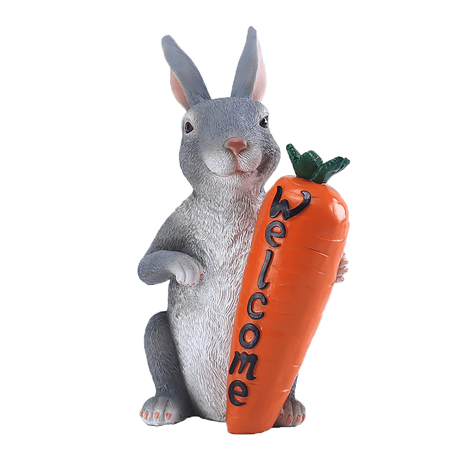 Modern Bunny Sculpture with Carrot - Polyresin Easter Table Decor for Living Room & Coffee Table (Grey) - Spring Home Decor