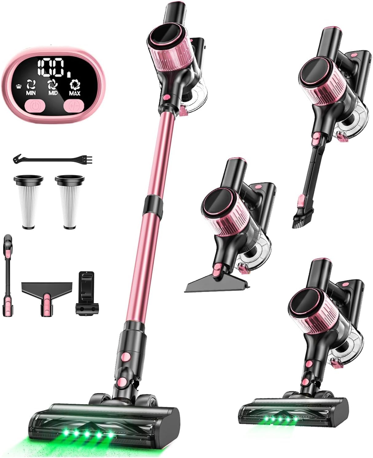 8-in-1 Cordless Stick Vacuum Cleaner 30Kpa with Anti-Tangle Brush & Green Light - 3 Cleaning Modes, 40 Min Runtime - Lightweight for Hardwood Floors, Pet Hair - Perfect for Home Cleaning, Quick Pickup, Car Detailing & Pet Owners