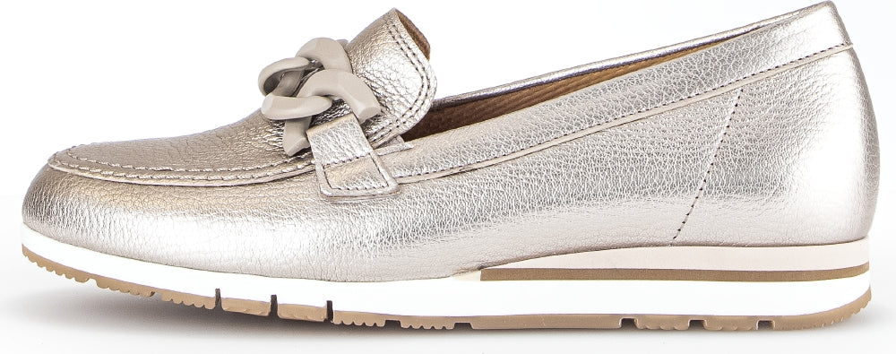 Gabor Gold Leather Wedge Loafer 41562 - Women's Comfortable Slip-On Shoes for Work, Office & Casual Wear | Stylish & Supportive Footwear for Everyday Use