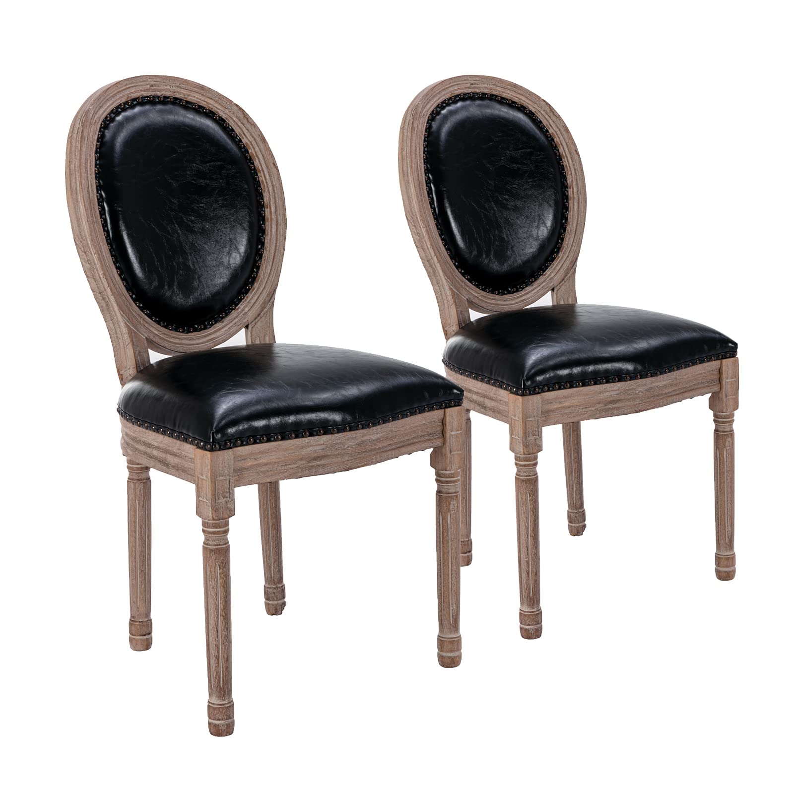 ADKINC Dining Chairs Set of 2 - Farmhouse Upholstered PU Leather French Dining Chairs with Rubber Legs for Kitchen, Bedroom, Dining Room, Living Room, and Office