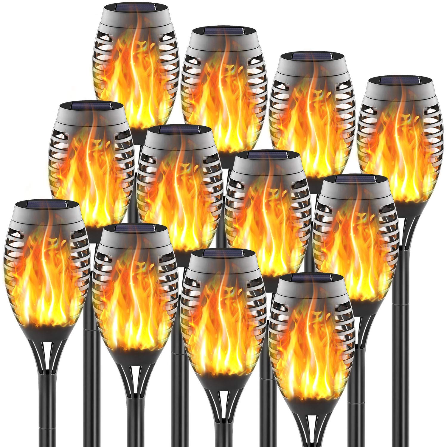 FITSAN 12 Pack Mini Solar Torch Lights - Waterproof Outdoor Solar Garden Lights for Pathway, Yard, Patio, Deck, and Landscape Lighting