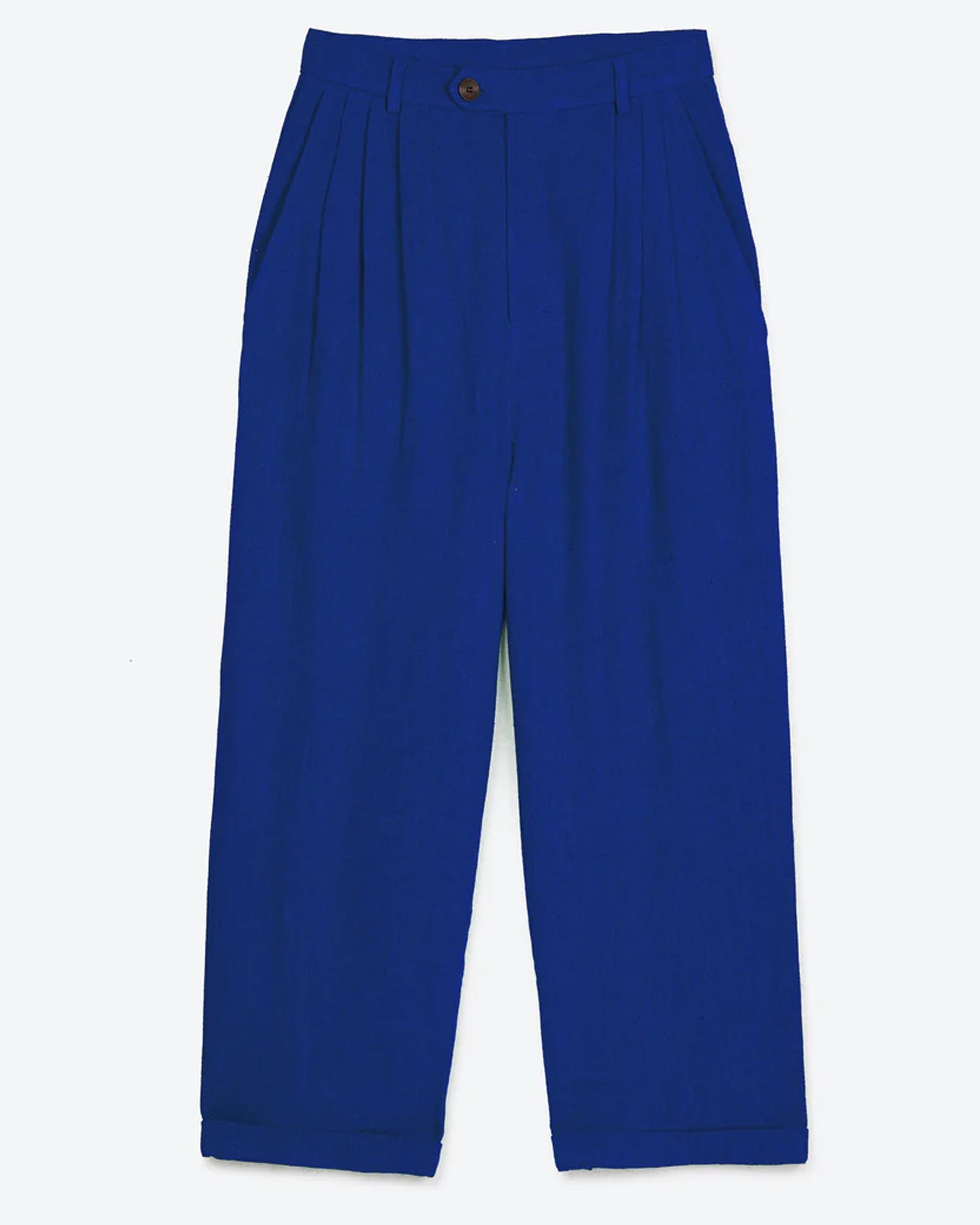 Lowie Linen Viscose Royal Blue Pleated Pants for Women - Comfortable & Stylish Office Wear & Summer Travel Outfits