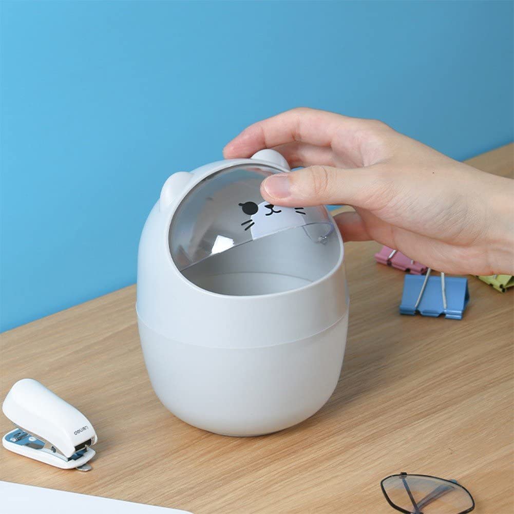 Cute Mini Cat Trash Can with Lid - Kawaii Desktop Storage Bin for Pens, Office Supplies & Small Trash | Perfect for Home, Office & Dorm Room Organization