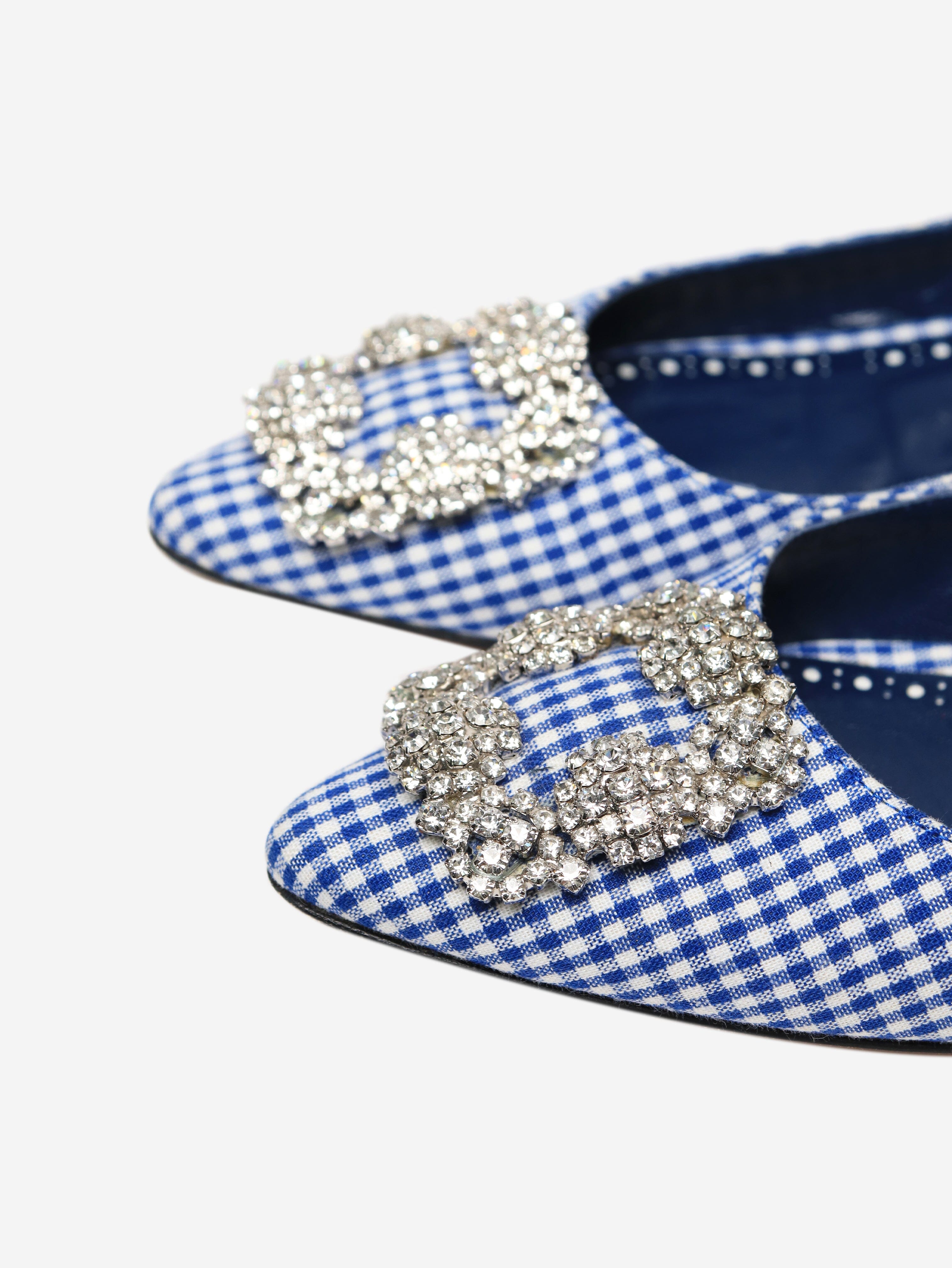 Blue and White Gingham Flat Shoes - Women's Size EU 37 (US 6.5) - Comfortable Casual Loafers for Walking, Office, and Everyday Wear