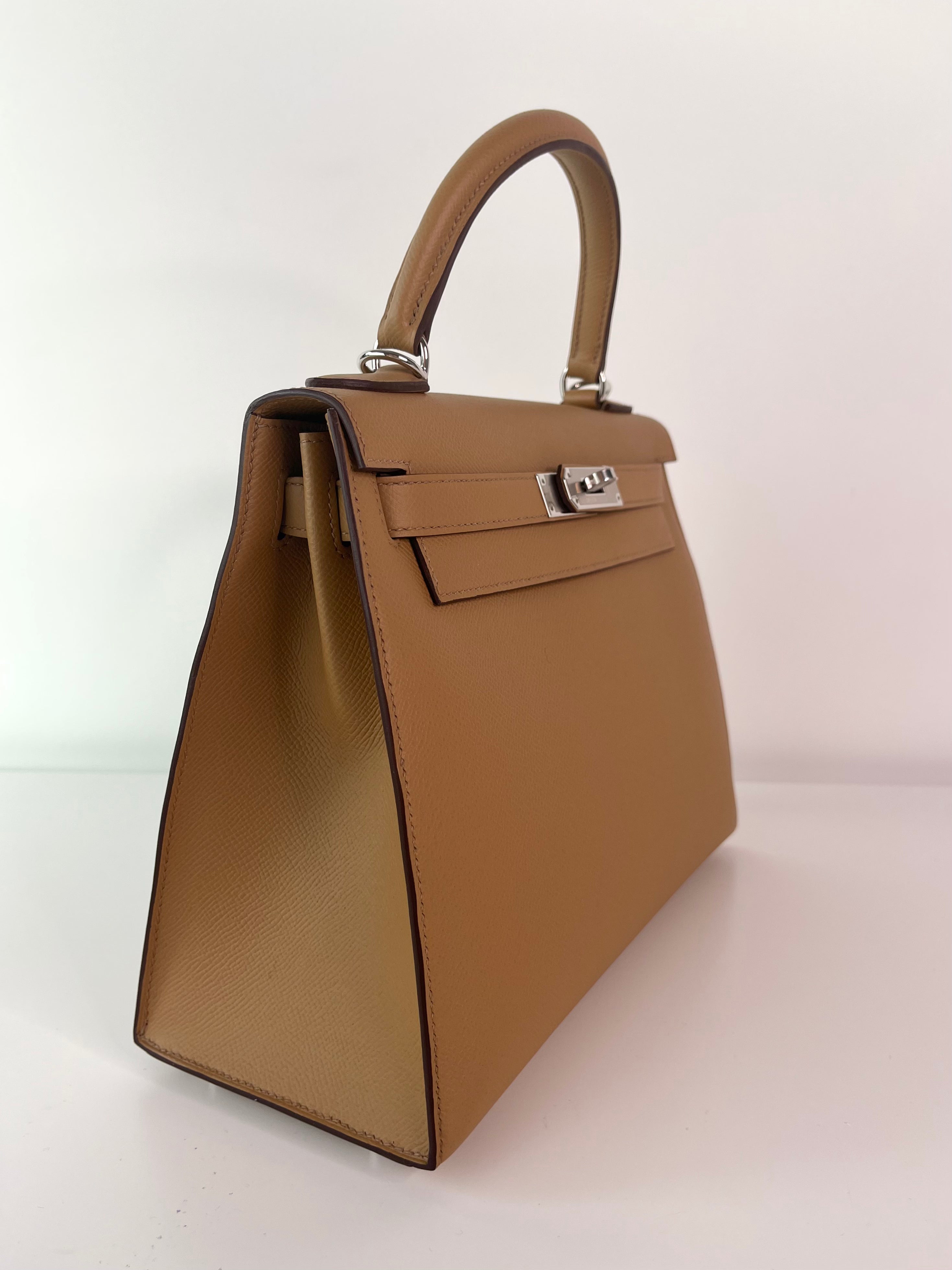 Authentic Hermès Kelly 28 Sellier Bag in Chai Epsom Leather with Palladium Hardware - Luxury Handbag for Women, Perfect for Office, Evening Events & Special Occasions