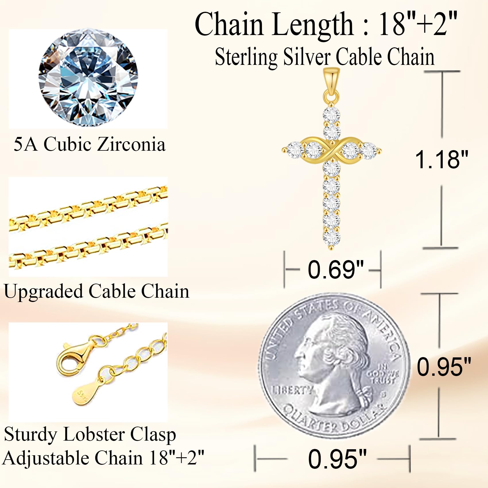 925 Sterling Silver Infinity Cross Necklace for Women - 18K Gold Plated with 5A Cubic Zirconia - Elegant Christian Jewelry for Baptism, Anniversary & Birthday Gifts - Perfect for Church, Weddings & Special Occasions