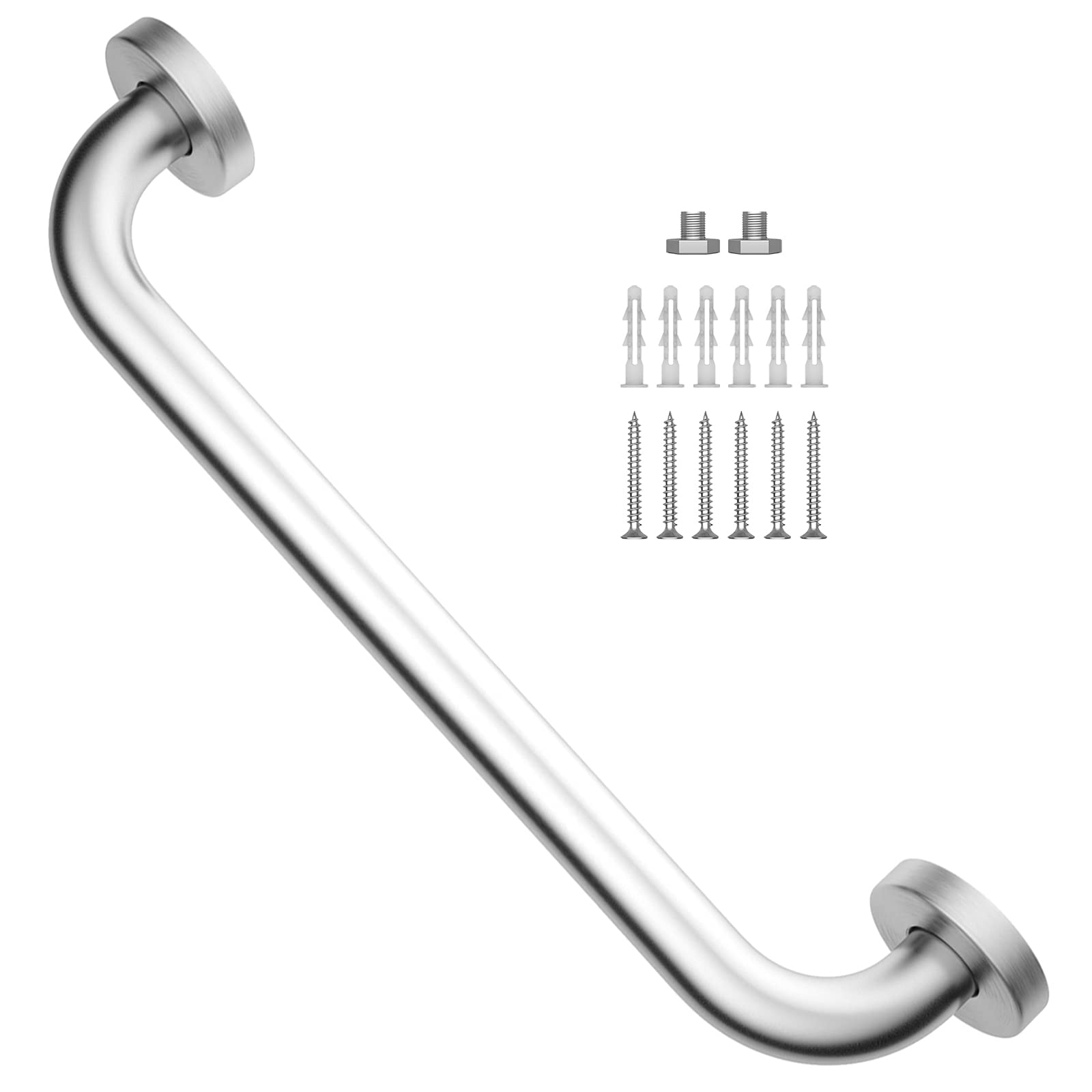 16 Inch Brushed Nickel Grab Bar - Stainless Steel Safety Handrail for Bathroom, Wall Mounted Support Bar for Toilet & Shower - Elderly & Handicap Accessibility Aid - Perfect for Seniors & Mobility Assistance in Wet Areas