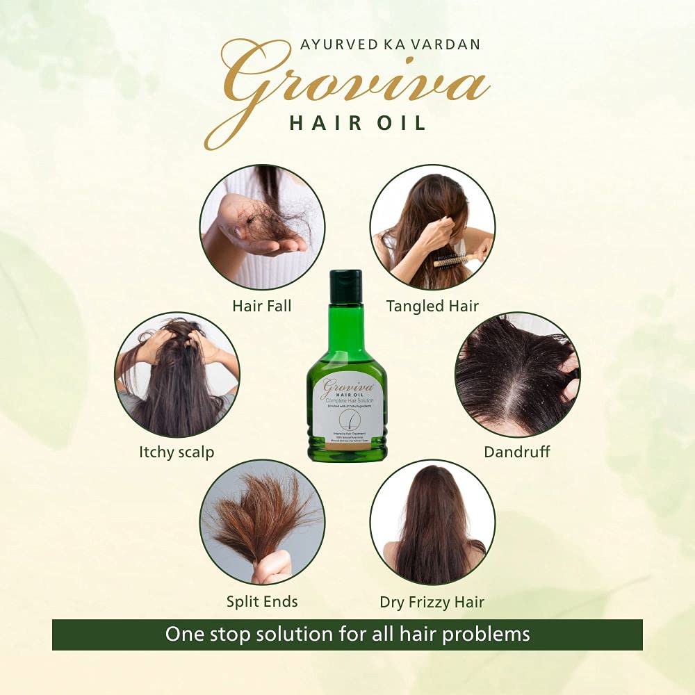 Groviva Hair Growth Oil 100ml - Natural Hair Treatment for Hair Loss, Dandruff & Thicker Hair | Nourishing Scalp Care with Argan & Coconut Oils | Perfect for Daily Hair Care Routine & Styling (1 Pack)