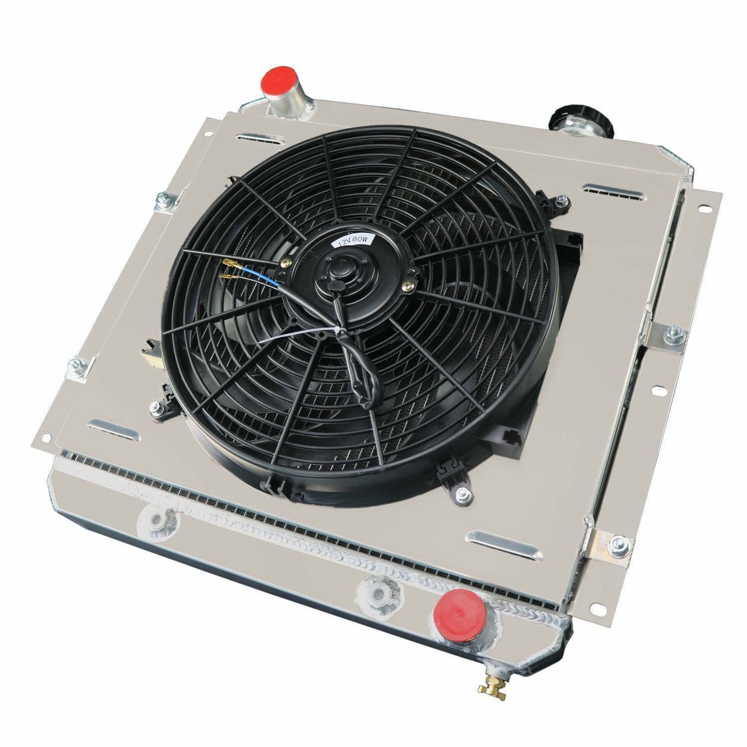 4 Row Aluminum Radiator for 1958-1984 Toyota Land Cruiser FJ40 FJ45 BJ42 BJ60 - High Performance Radiator with Electric Fan Shroud & Thermostat Kit - Perfect for Off-Roading, Overlanding & Classic Car Restoration