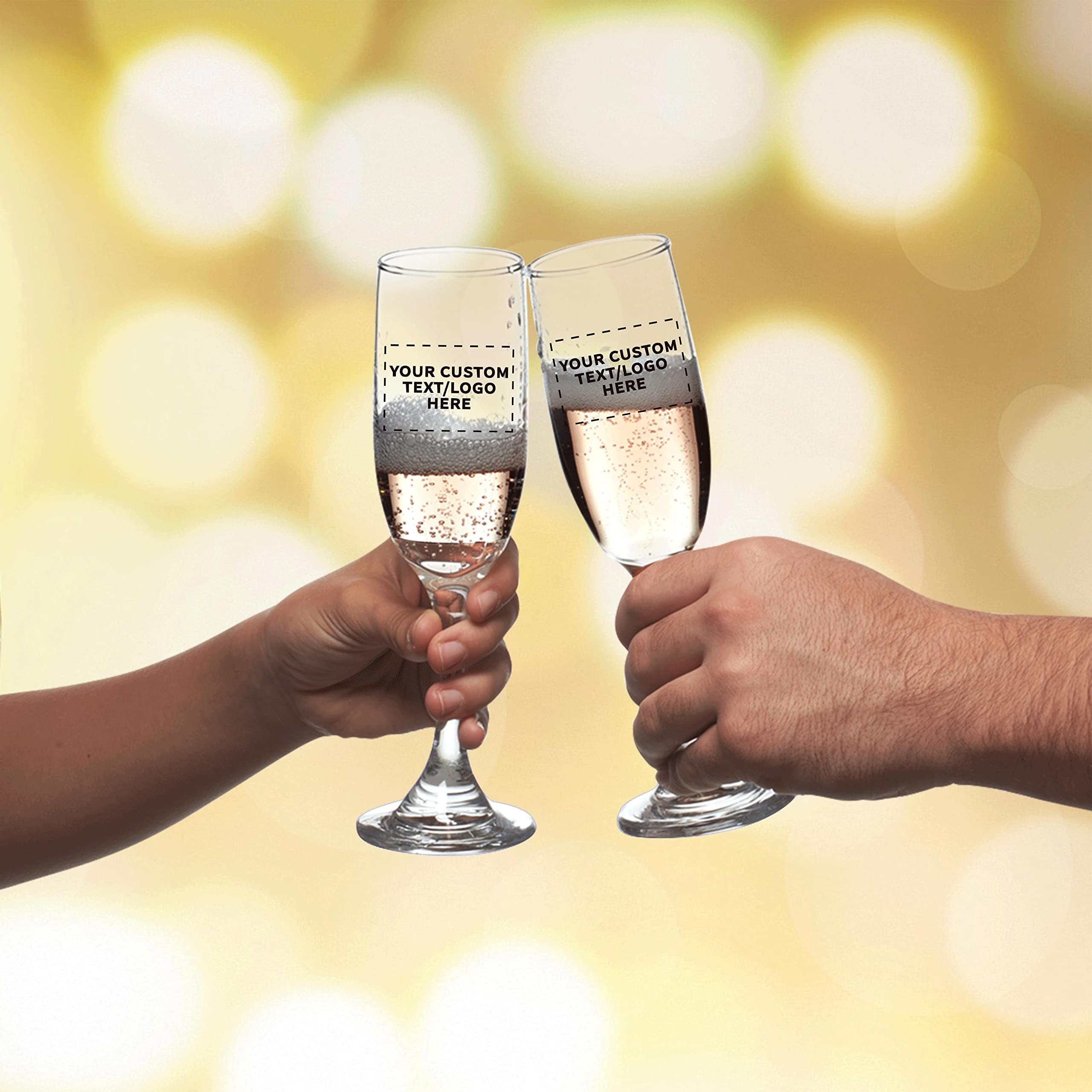Custom Engraved Champagne Flutes 6.25 oz (Set of 50) - Elegant Wedding Toast Glasses, Bulk Party Drinkware & Promotional Gifts - Clear Crystal Glass - Perfect for Weddings, Corporate Events, Bridal Showers & Branding Giveaways