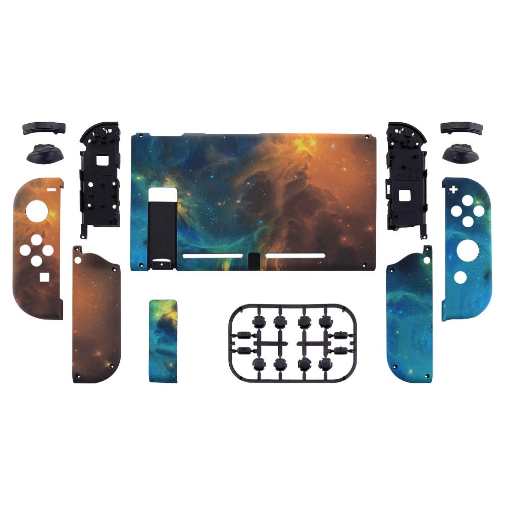 eXtremeRate Replacement Shell Case for Nintendo Switch Joy-Con & Console - DIY Cover, Buttons, Backplate & Kickstand - Yellow Stars Design | Gaming Accessories for Enhanced Play Experience