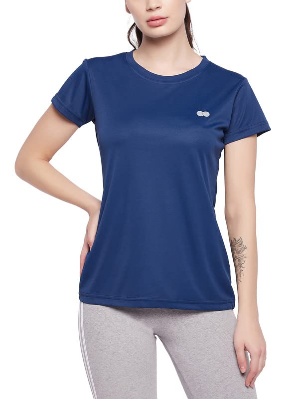 Clovia Women's Regular Fit Active T-Shirt - Breathable Workout Top for Yoga, Gym & Running | Comfortable Cotton Blend Tee for Sports & Casual Wear