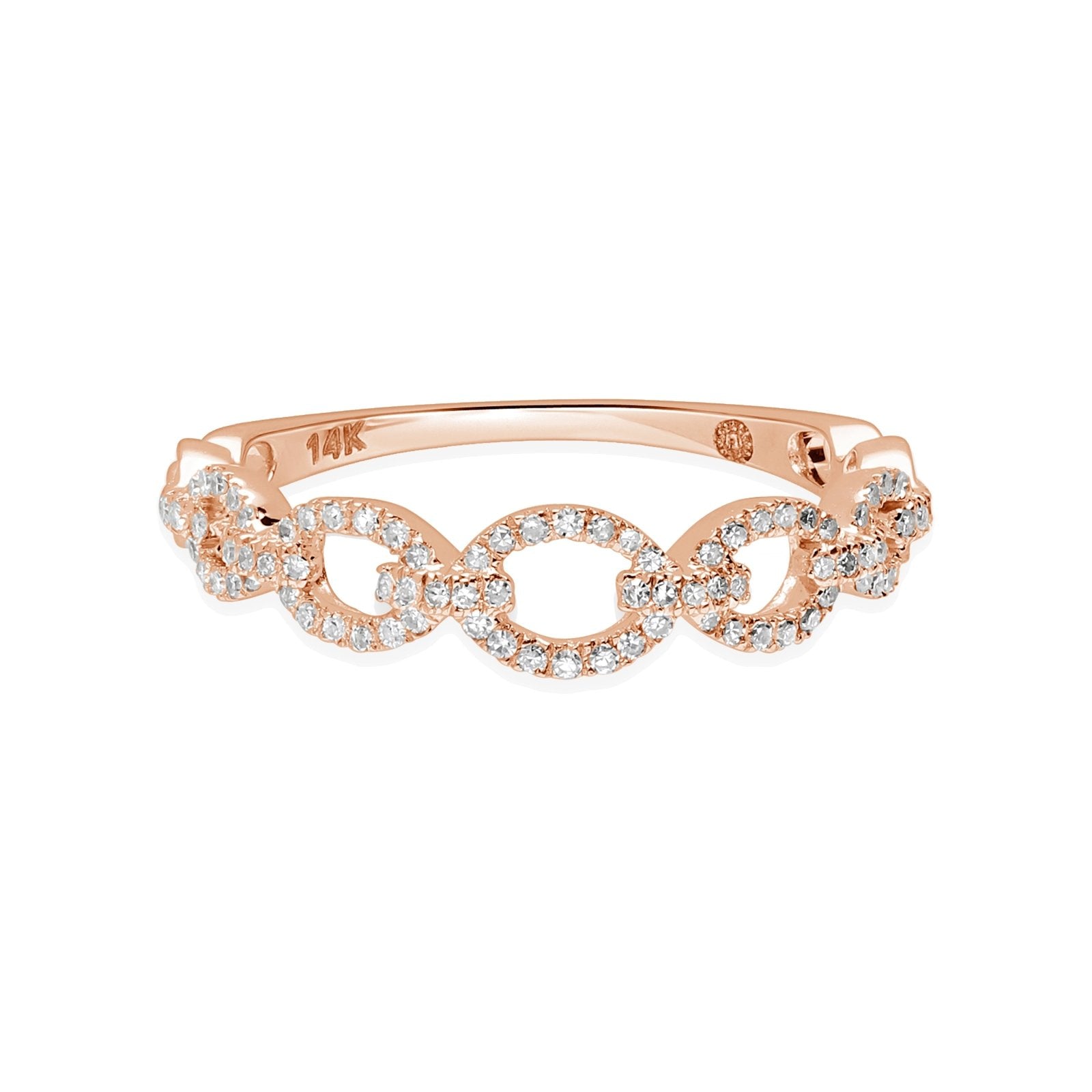 14k Rose Gold Diamond Chain Link Ring for Women - Elegant Stackable Jewelry for Everyday Wear & Special Occasions