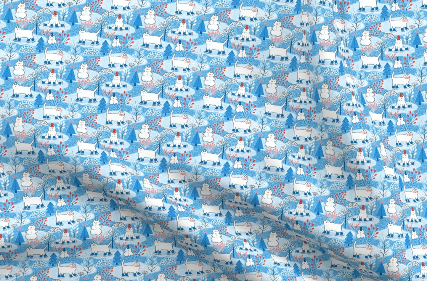 Cute Winter Cats Printed Satin Fabric Fat Quarter - Premium Spoonflower Fabric for Sewing, Lining, Apparel, Fashion Blankets & Home Decor - Perfect for DIY Crafts, Quilting, and Holiday Decorations