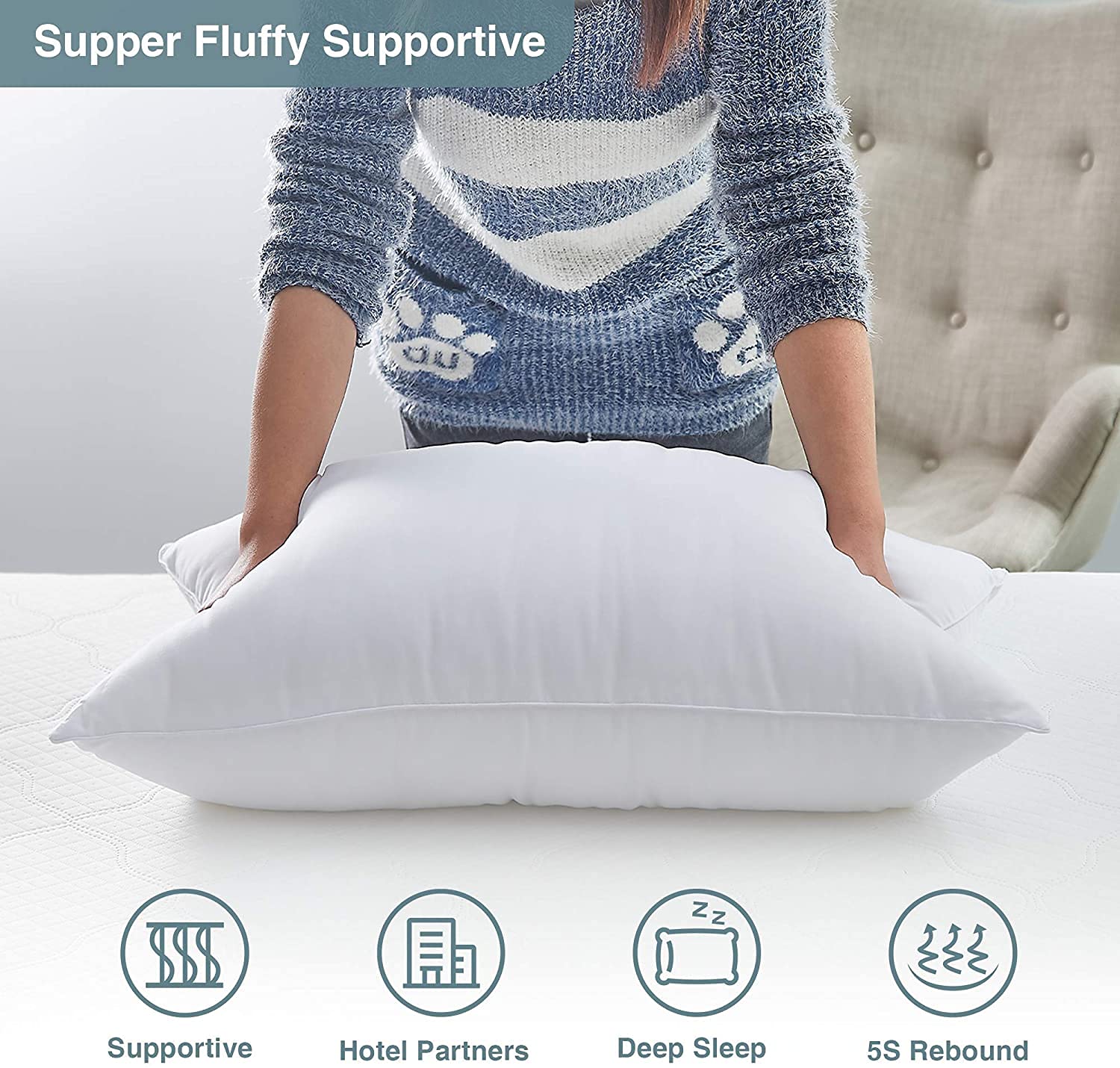 **Acanva Bed Pillows 2 Pack - Hypoallergenic Microfiber Filled Pillows for Side & Back Sleepers, Soft & Supportive Standard Size Pillows with Breathable Skin-Friendly Cover (White, 2 Count) - Perfect for Home, Hotel & Travel Use**
