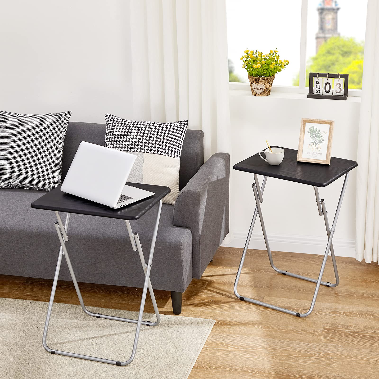 AINGOO 2-Pack Folding TV Trays - Portable Snack Tables for Sofa, Couch & Bed - No Assembly Required - Sturdy Black TV Dinner Trays - Perfect for Eating, Working, Gaming & Watching TV in Living Room or Bedroom