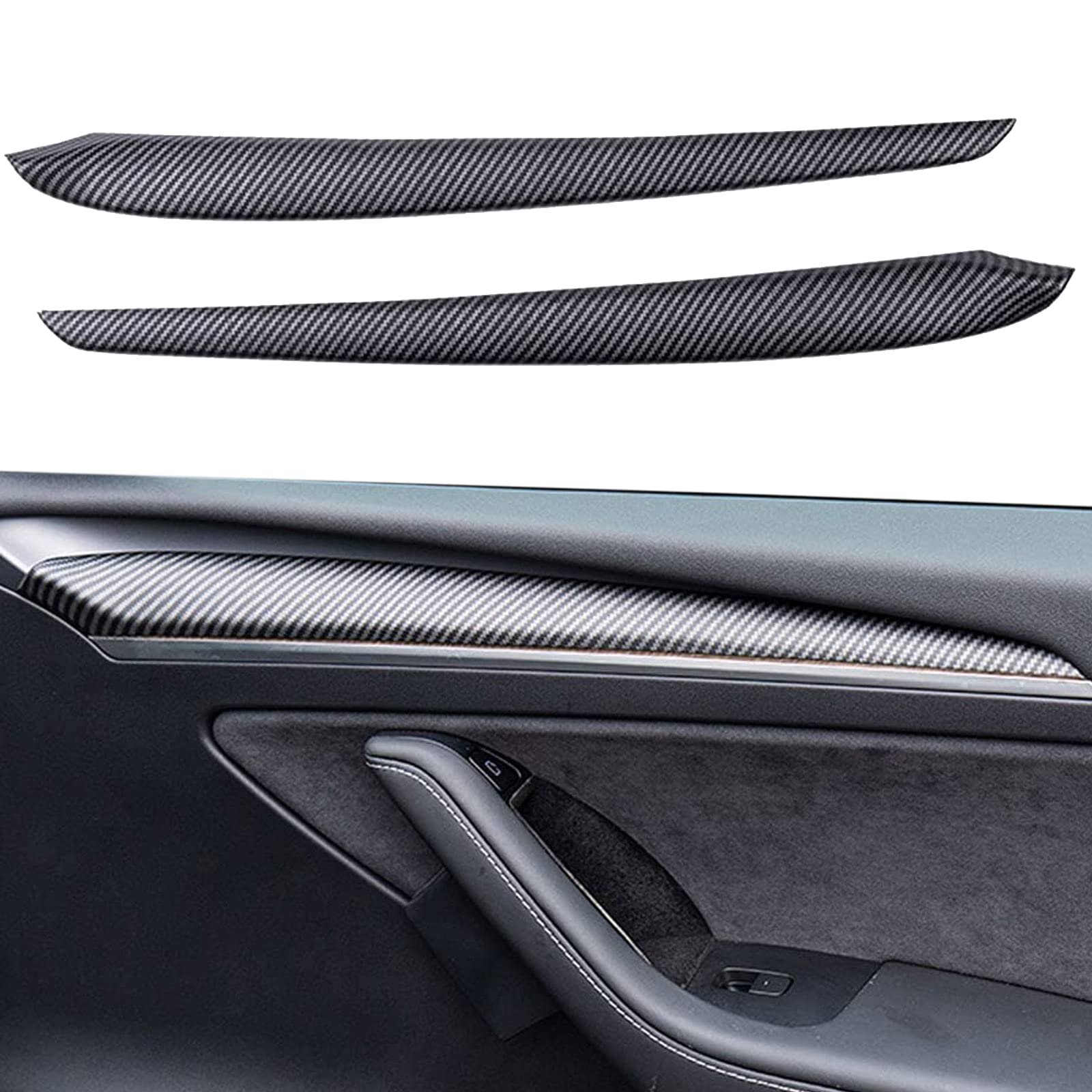 QIYUECS Matte Carbon Fiber Car Door Protector - ABS Anti-Scratch Door Trim Cover Wrap Kit for Tesla Model 3 2021 2022, Interior Accessories, 2 Packs, Perfect for Daily Commute and Road Trips