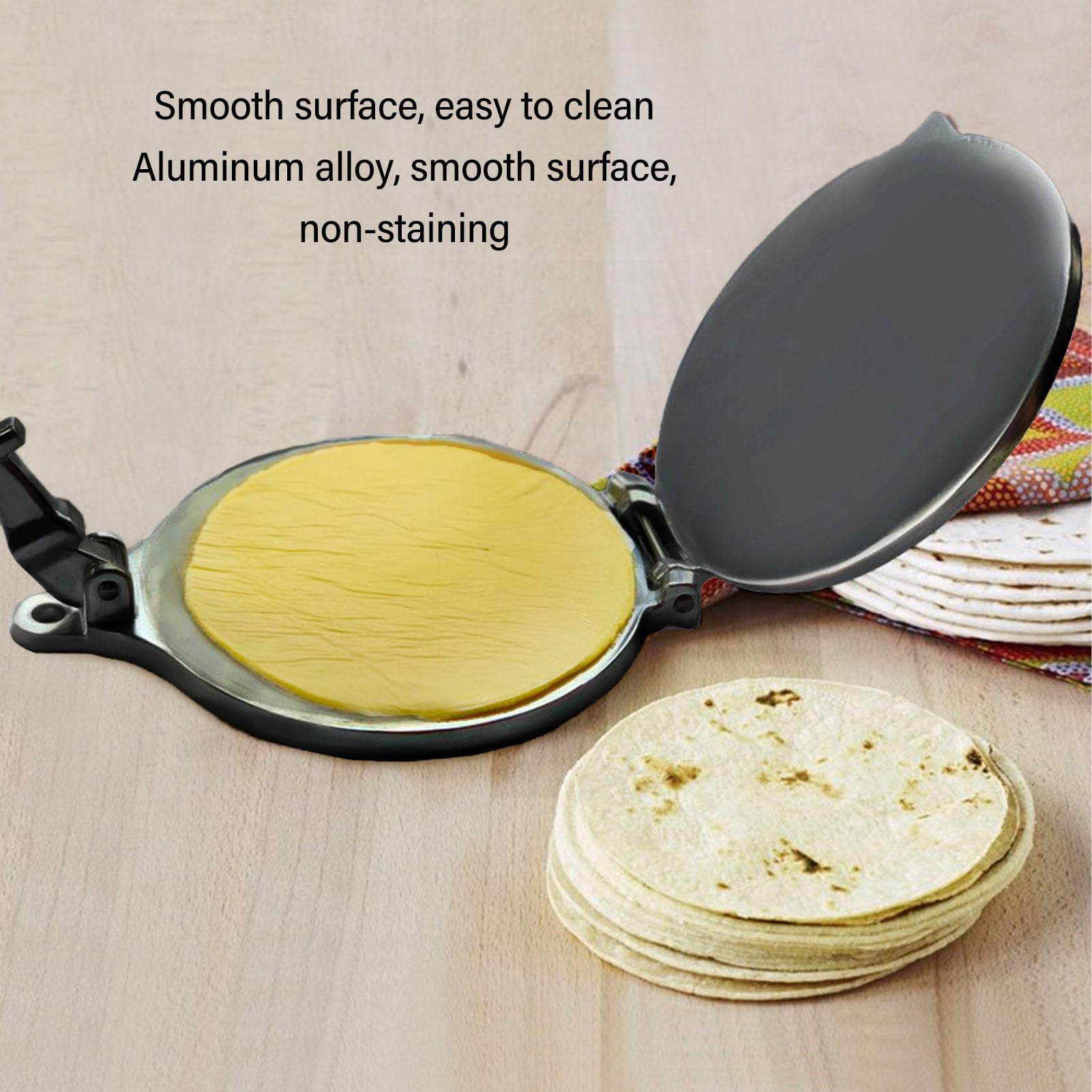 Aluminum Alloy Tortilla Press & Roti Maker - 20cm Durable Home Kitchen Tool for Making Tortillas, Roti, Flatbreads (Black) | Perfect for Mexican, Indian Cuisine & Home Cooking