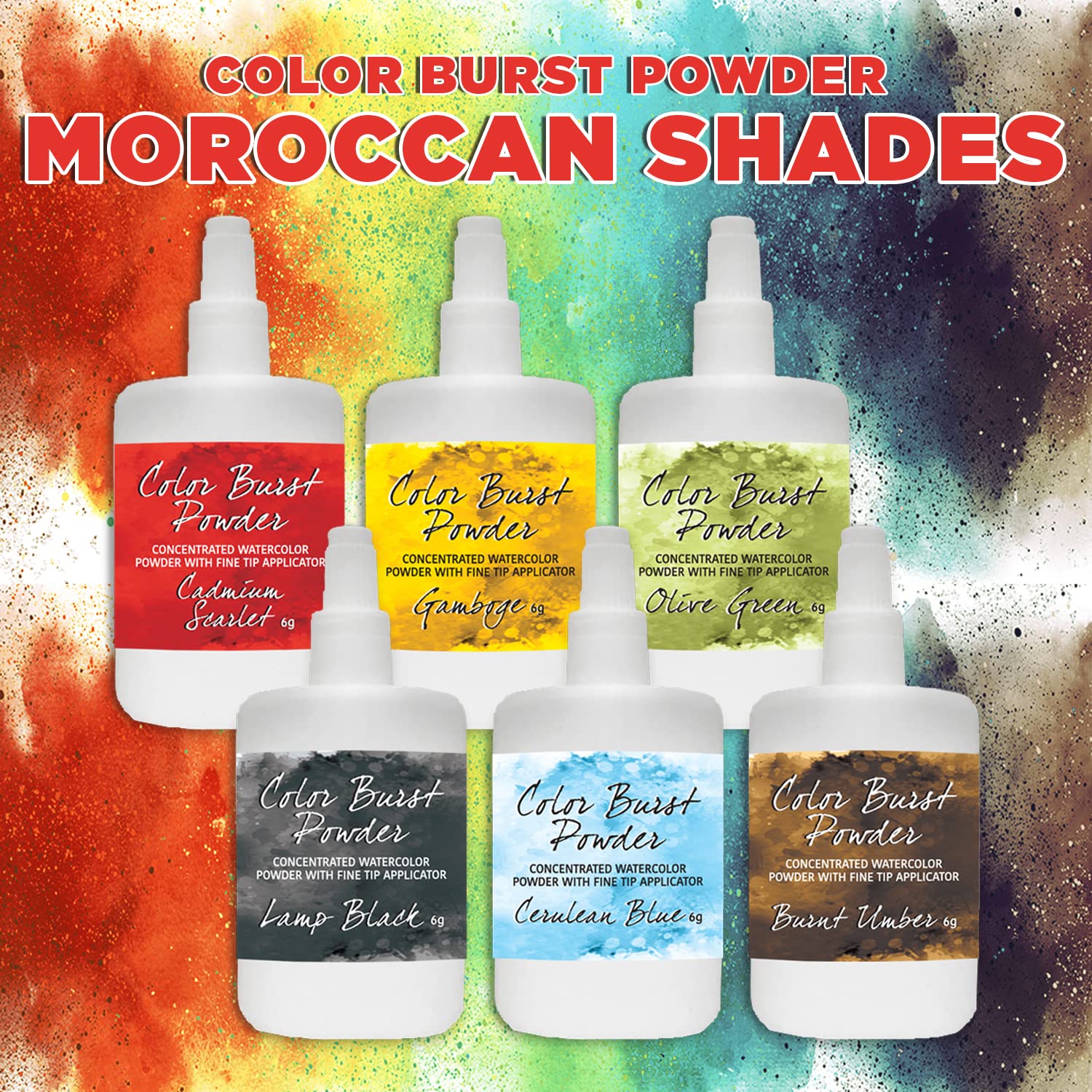 Contact USA Color Burst Powder - 6 Pack Moroccan Shades Eyeshadow Pigments for Makeup Artists | Perfect for Professional Makeup, Festival Looks & Cosplay