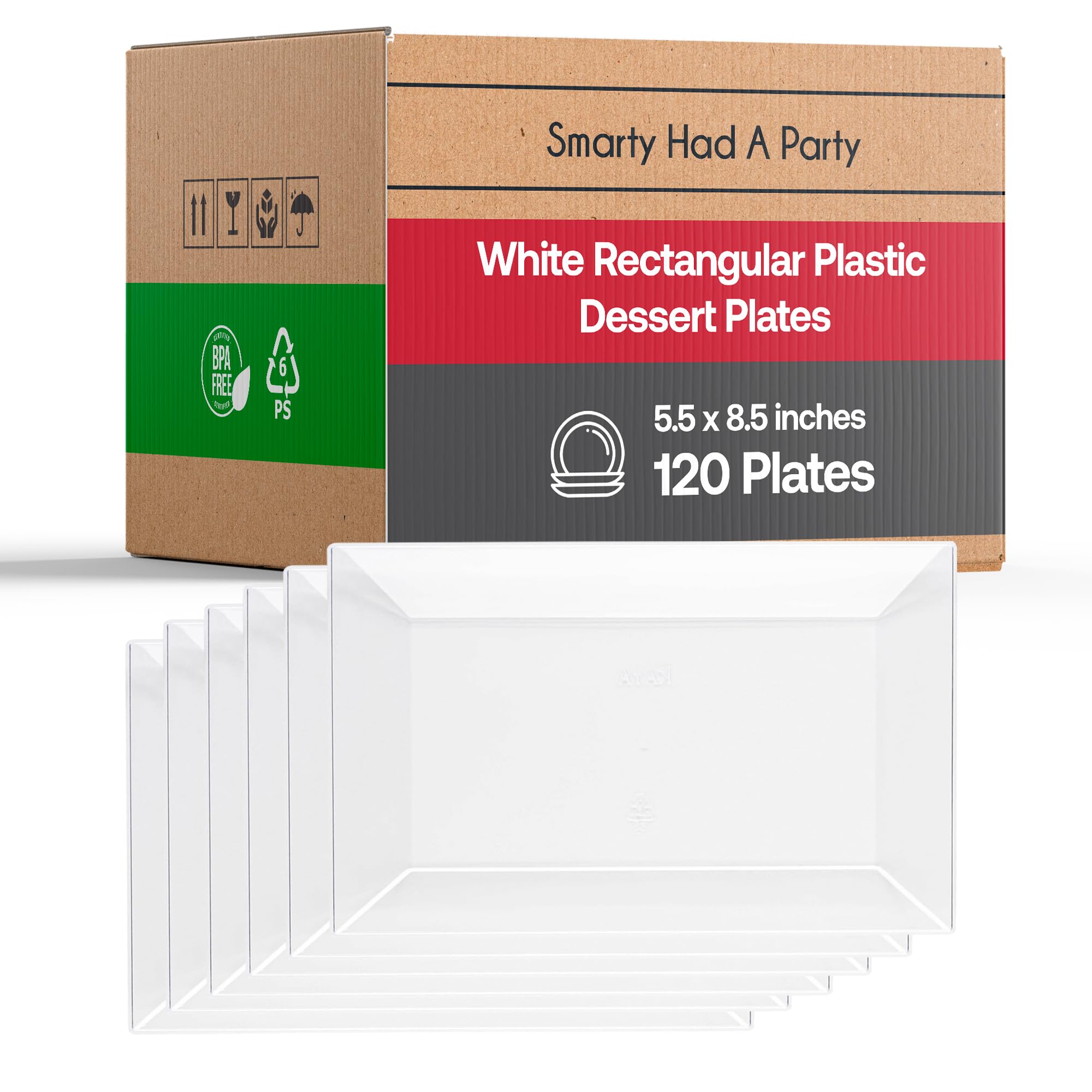 Smarty Had A Party 120-Pack Disposable Plastic Dessert Plates – Elegant White Rectangle Salad, Appetizer & Cake Plates for Weddings, Birthdays, Parties & Special Events | Perfect for Buffets, Catering & Home Entertaining