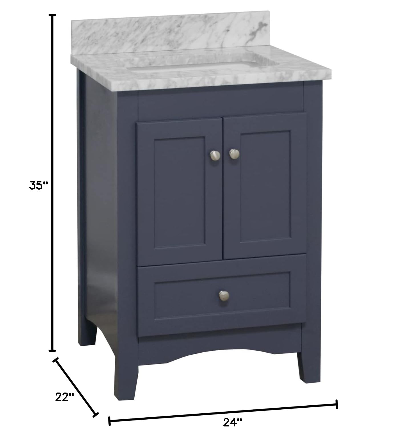 24-Inch Bathroom Vanity with Carrara Marble Top – Marine Gray Cabinet & White Ceramic Sink | Modern Bathroom Storage Solution for Small Spaces | Perfect for Apartments, Guest Bathrooms & Powder Rooms
