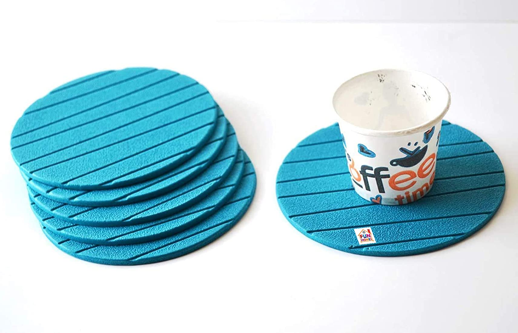 6-Pack Green EVA Foam Tea & Coffee Coasters Set with Glass Cover Lids - Non-Slip Drink Coasters for Home, Restaurant, Office - Perfect for Dining Tables, Coffee Shops and Party Decor - HS_38_FUNH21362