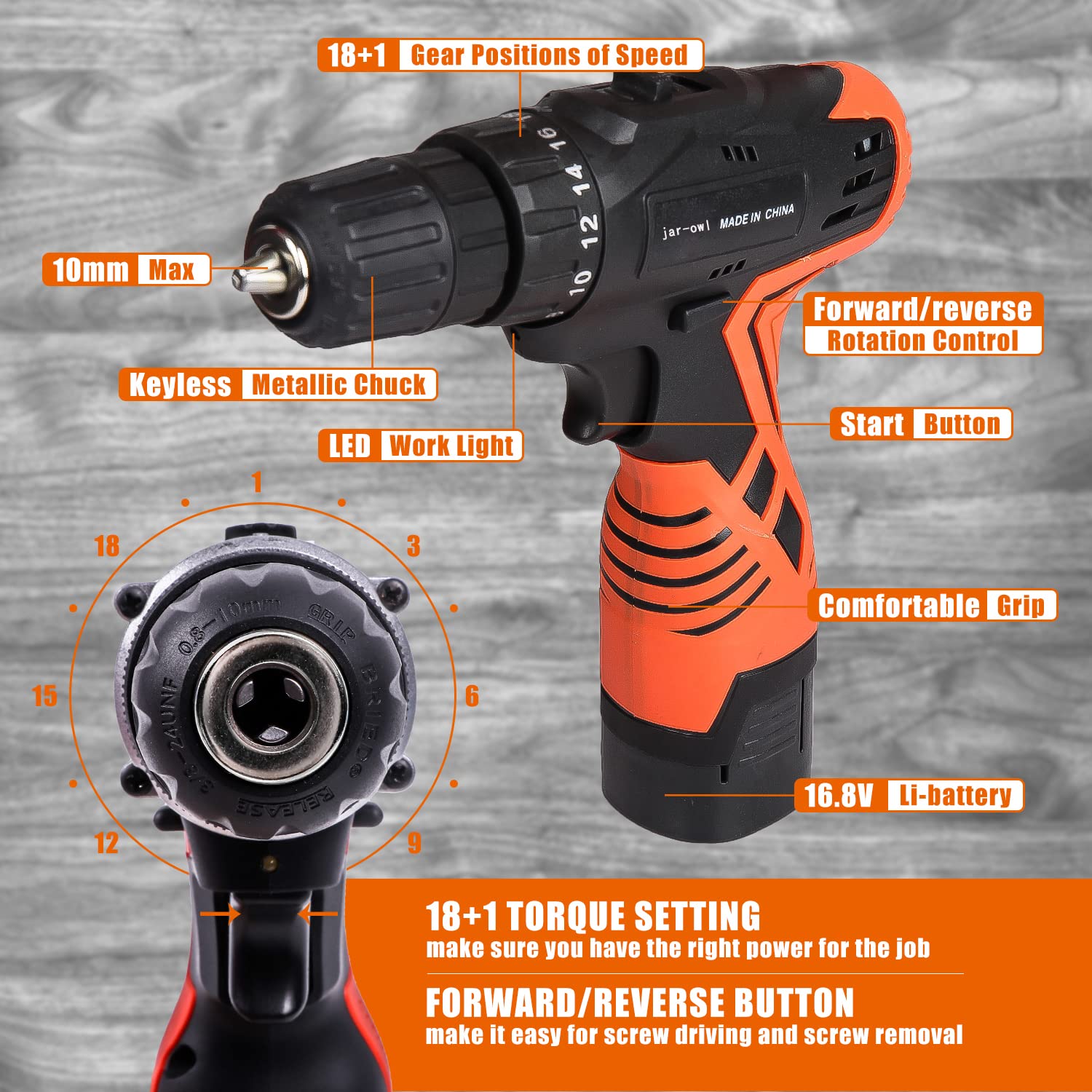 LETTON 16.8V Cordless Drill & Power Tool Combo Kit with 60pc Accessories - Professional Home Repair Tool Set for DIY Projects, Woodworking & Construction Work