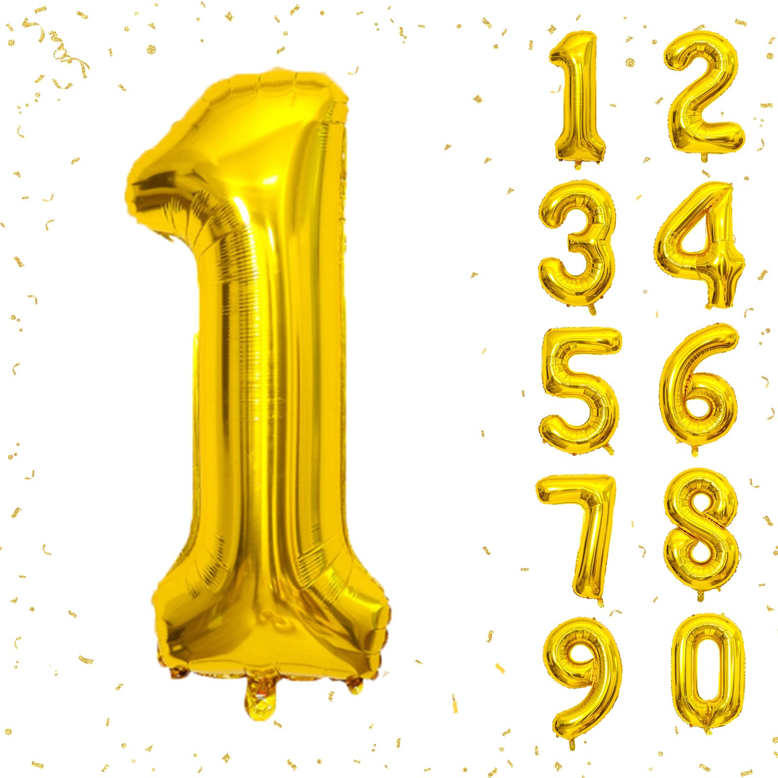 40 Inch Gold Number Balloons - Helium Mylar Foil Balloons for Birthday Party Decorations (1, 2, 3, 5, 10) - Perfect for 1st Birthday, Anniversary, Graduation & Baby Shower Decor