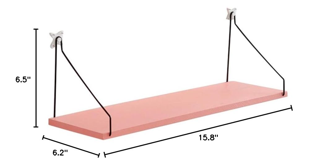 Rustic Pink Floating Shelves - Wall Mounted Wooden Shelves for Bedroom, Bathroom, Living Room & Kitchen Storage | Decorative Shelf Organizer for Home, Office & Pantry | Easy Installation & Space Saving Solution