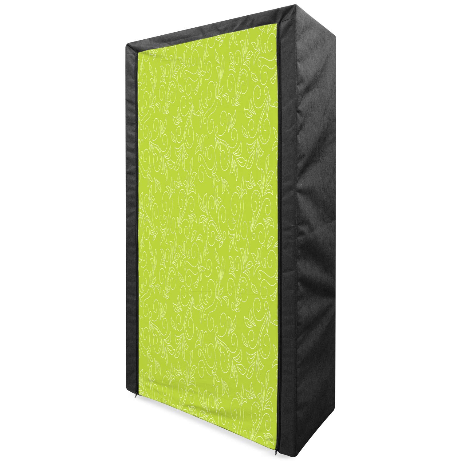 Ambesonne Green Leaf Portable Fabric Wardrobe - Abstract Doodle Floral Pattern with Curly Branches & Dots | 33.5