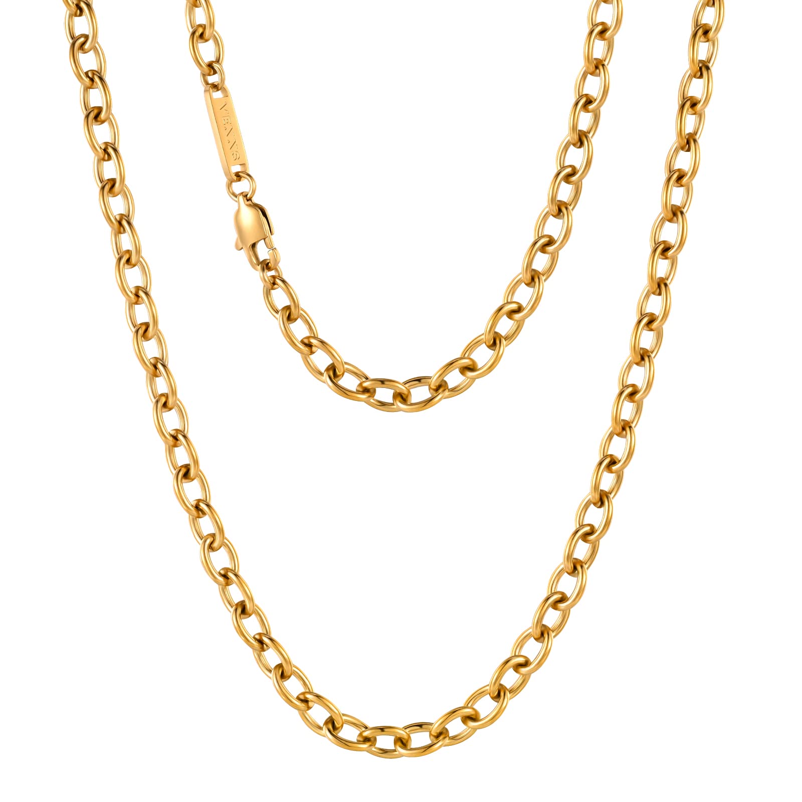VEXXS 18K Real Gold Plated Cable Chain Necklace - 2mm/3mm/6mm Durable Rolo Link Chain for Men & Women | No Fading, Hypoallergenic | Perfect for Layering, Gift Giving & Everyday Wear