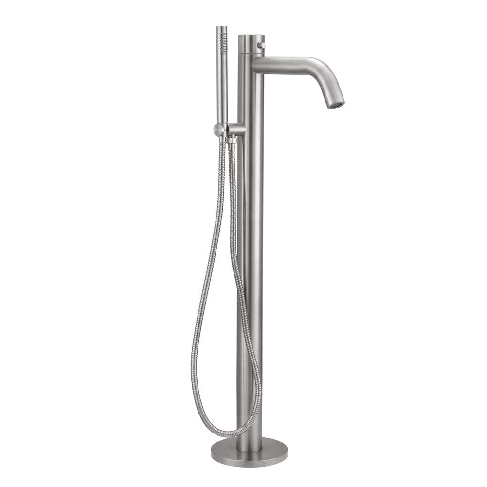 Heatgene Freestanding Bathtub Faucet - Single Handle Floor Mounted Tub Filler with Handheld Shower in Mirror Polish Finish | Perfect for Modern Bathroom & Spa Relaxation