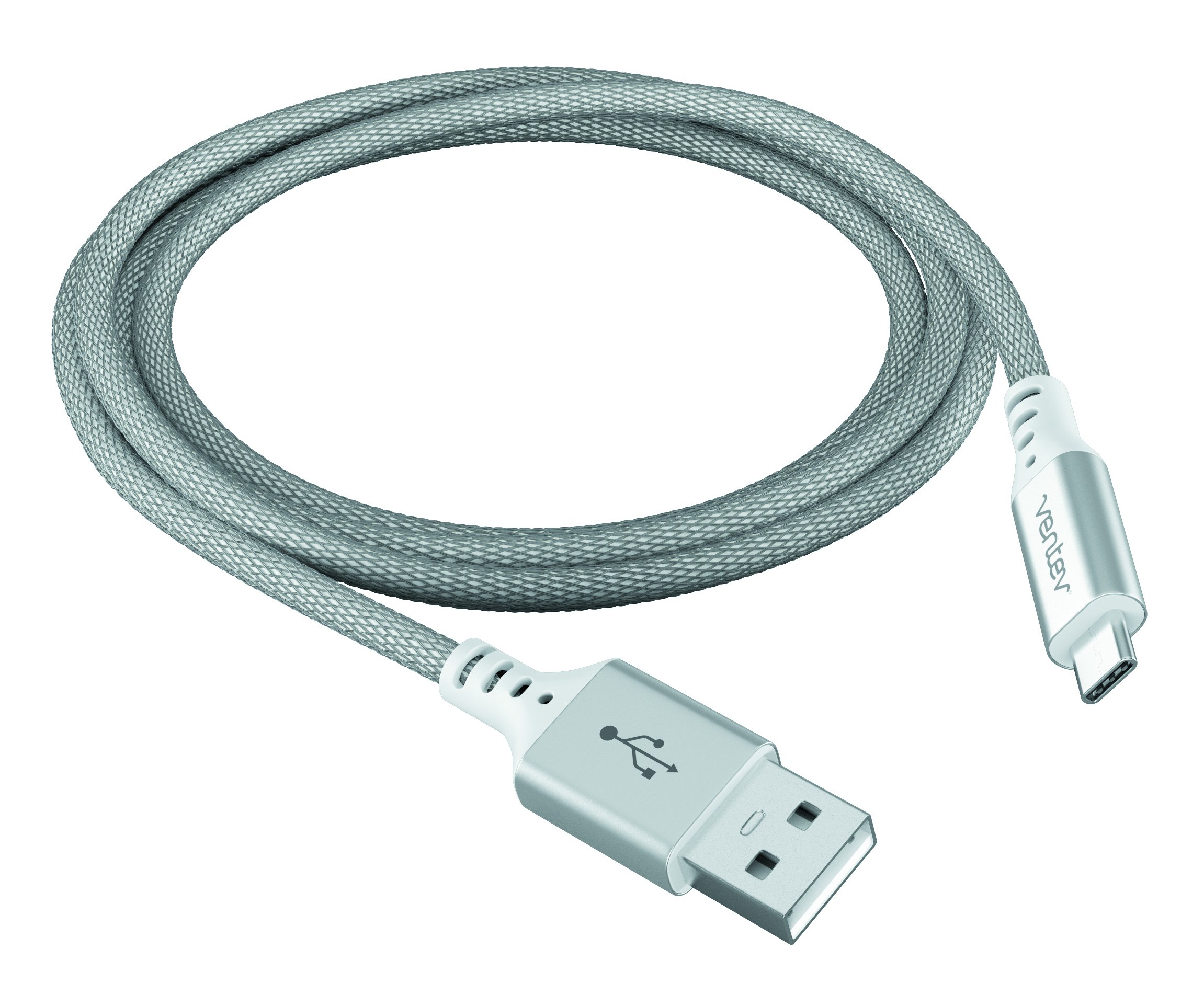 Ventev ChargeSync Alloy USB-C to USB-A Cable 4ft - Fast Charging & Data Sync, Durable Silver Braided Cord for iPhone, Android, MacBook, iPad, Car & Home Charging