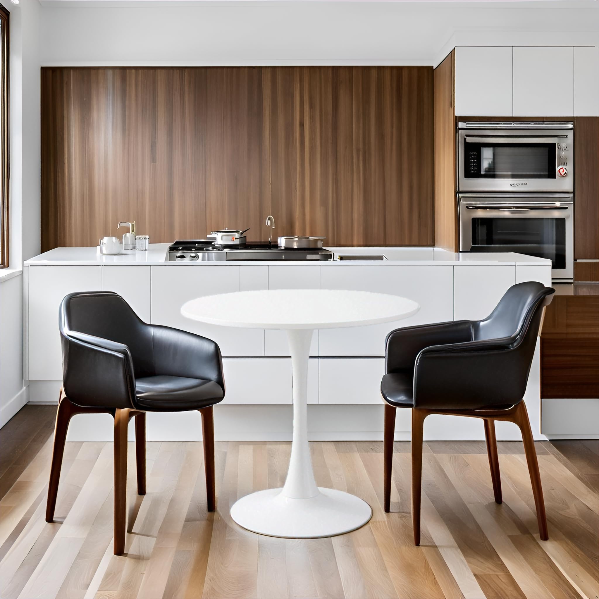 Modern Round Tulip Dining Table - 24 Inch White Kitchen Table with Sturdy Metal Base | Perfect for Small Spaces, Seats 2-4 | Ideal for Living Rooms, Cafés, Christmas Decor & Compact Apartments | Versatile as Dining Table, Coffee Table or Breakfast Nook Centerpiece