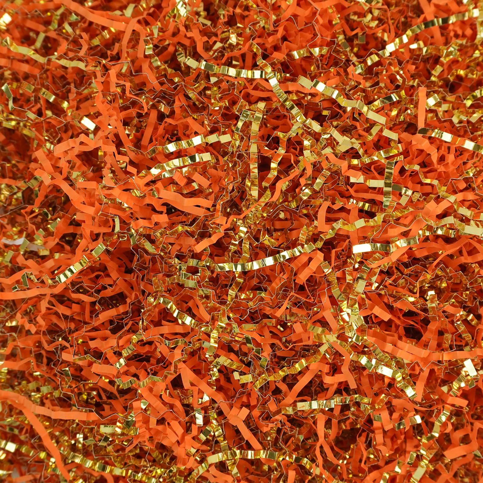 TORONTOKYO 2 LB Crinkle Cut Shredded Paper - Orange & Gold Gift Wrapping Filler, Basket Stuffing for Fall, Thanksgiving, Birthday, Wedding & Party Decorations | Perfect for Autumn Centerpieces, Gift Baskets, Table Scatters and Seasonal Crafting
