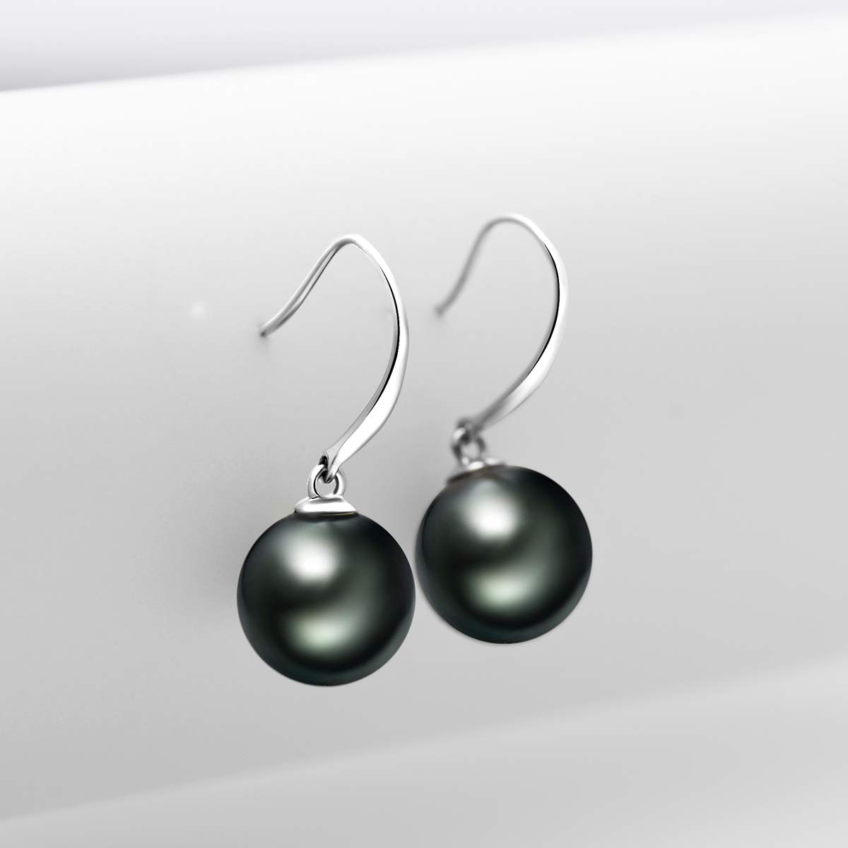 18K Gold Black Pearl Dangle Earrings | 8-9mm Genuine Tahitian Cultured Pearls | Vintage Drop Ear Hook Jewelry for Women | Perfect for Weddings, Parties & Special Occasions