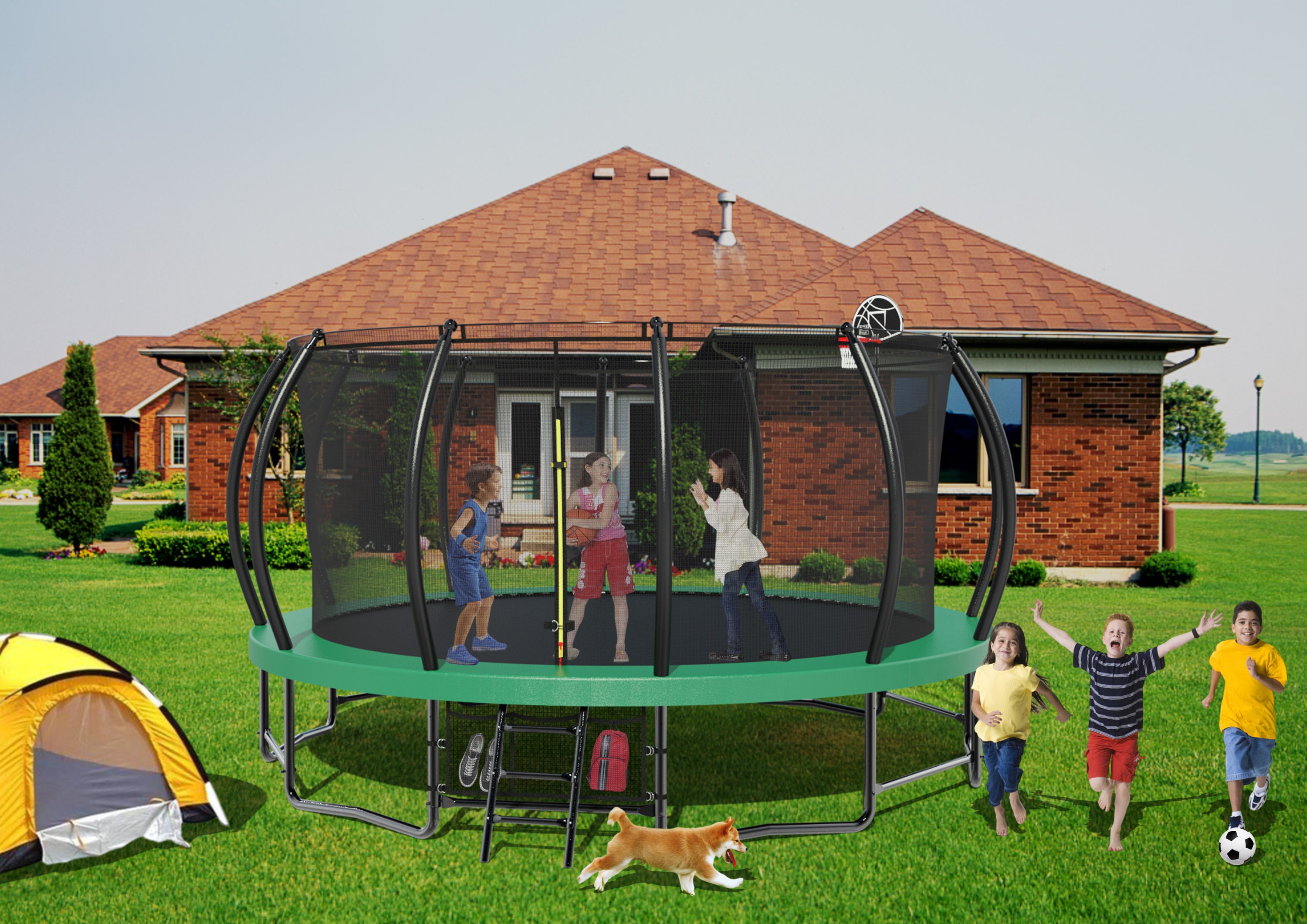 15FT Trampoline with Basketball Hoop - Heavy Duty Outdoor Trampoline with Safety Enclosure, Ladder, Shoe Bag & Rust-Proof Galvanized Coating | Perfect for Backyard Fun, Kids Play, Exercise & Family Recreation