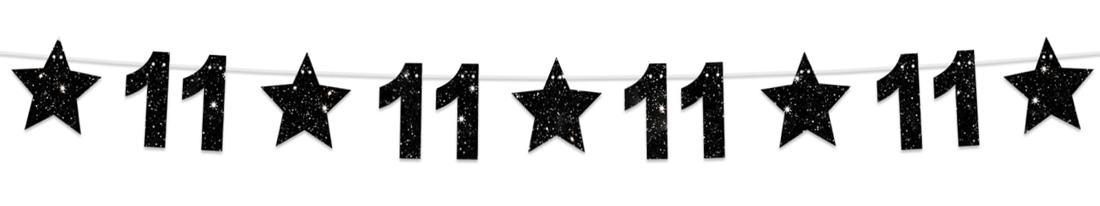 11th Birthday Party Decorations - Glitter Black Star Banner, Shiny Twinkle Theme Backdrop for Home Wall & Classroom | Cheers to 11 Years Bday Supplies | Perfect for Birthday Parties, Festivals & Celebrations
