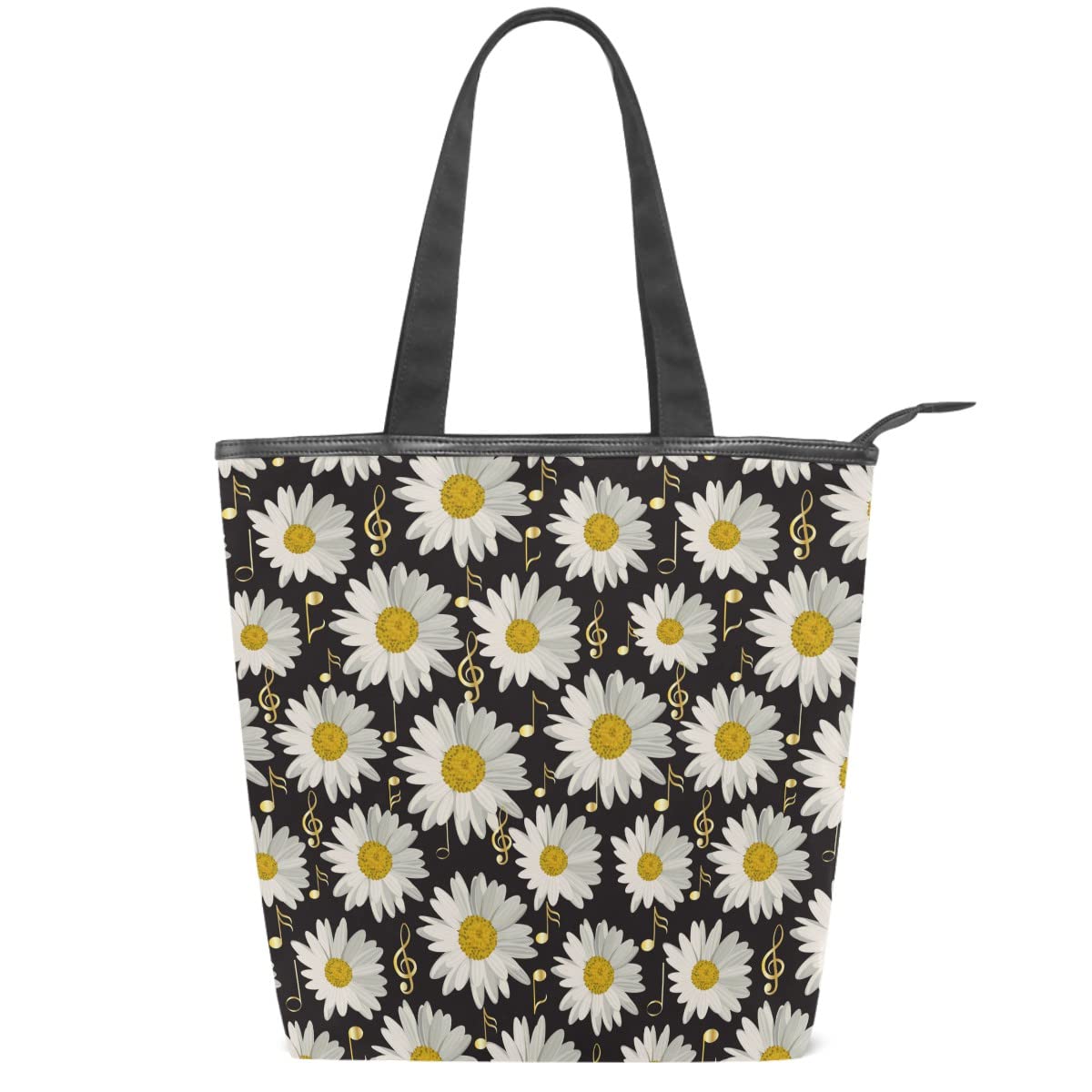 Stylish Women's Canvas Tote Bag with Daisy Print - Fashionable Shoulder Bag for Work, Shopping & Daily Use | Durable Handbag for Office, Beach & Travel Essentials