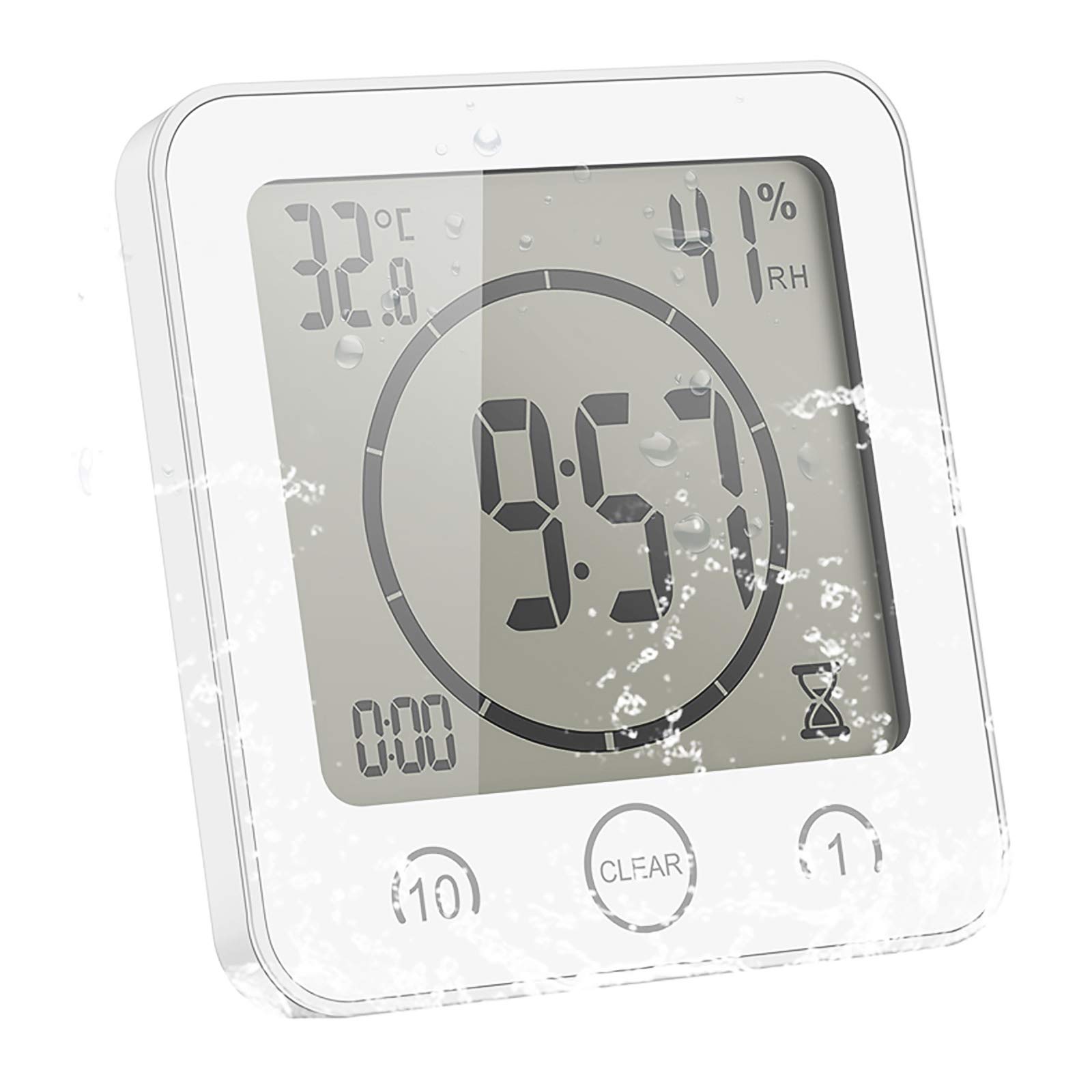 Blingbin Digital Alarm Clock with Temperature & Humidity Sensor, Waterproof, Timer - Perfect for Bathroom, Kitchen, Bedroom, Office