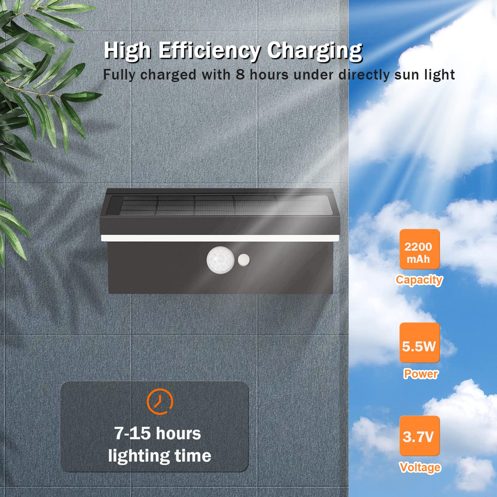 Lustrlach Solar Motion Sensor Wall Lights - Outdoor Waterproof LED Solar Wall Sconce, Black Dusk to Dawn Modern Porch Light - Perfect for Garage, House, Patio, Garden & Pathway Lighting