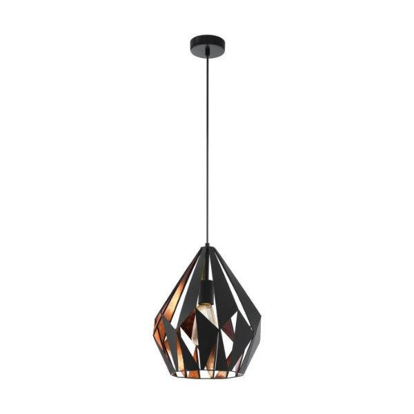 Eglo Carlton ES 30cm Black Pendant Light - Modern Hanging Fixture for Kitchen Island, Dining Room & Bedroom Lighting