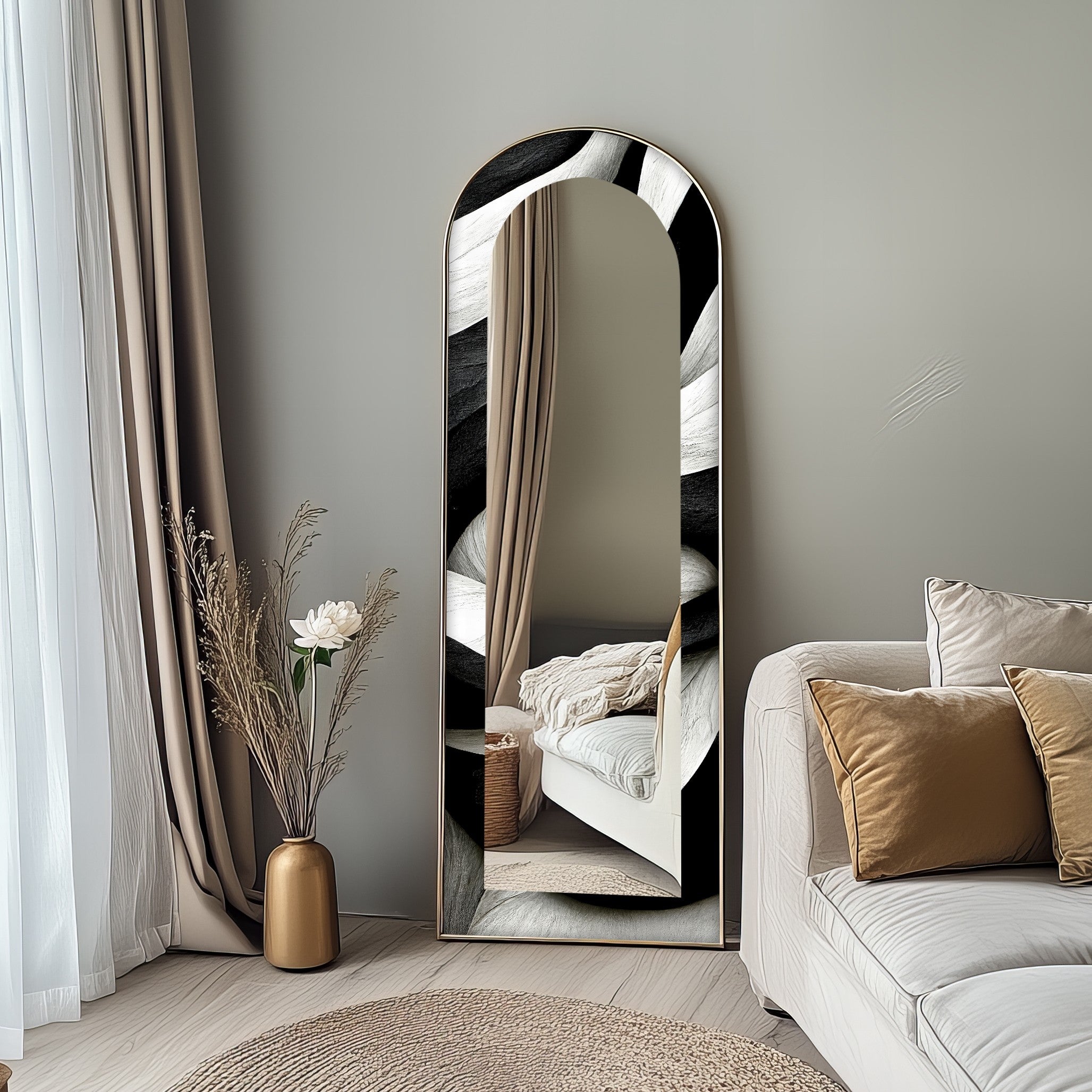 Black and White Wave Full Length Floor Mirror - Stylish Modern Decor for Bedroom, Living Room & Entryway