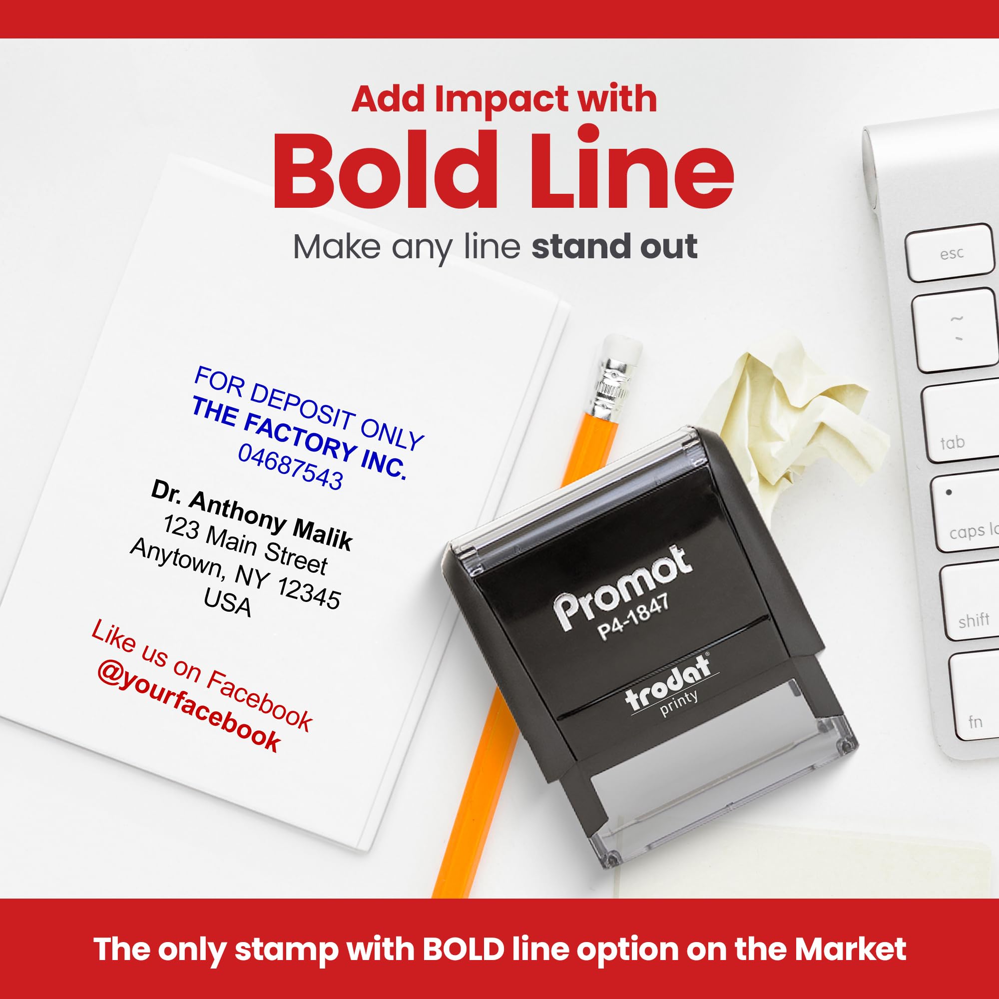 Custom Self Inking Stamp - Personalized Address Stamp with 4 Lines of Text, Easy Ink Cartridge Replacement, Office & Home Use (Medium Size) | Perfect for Business Cards, Envelopes, Documents & Mailings