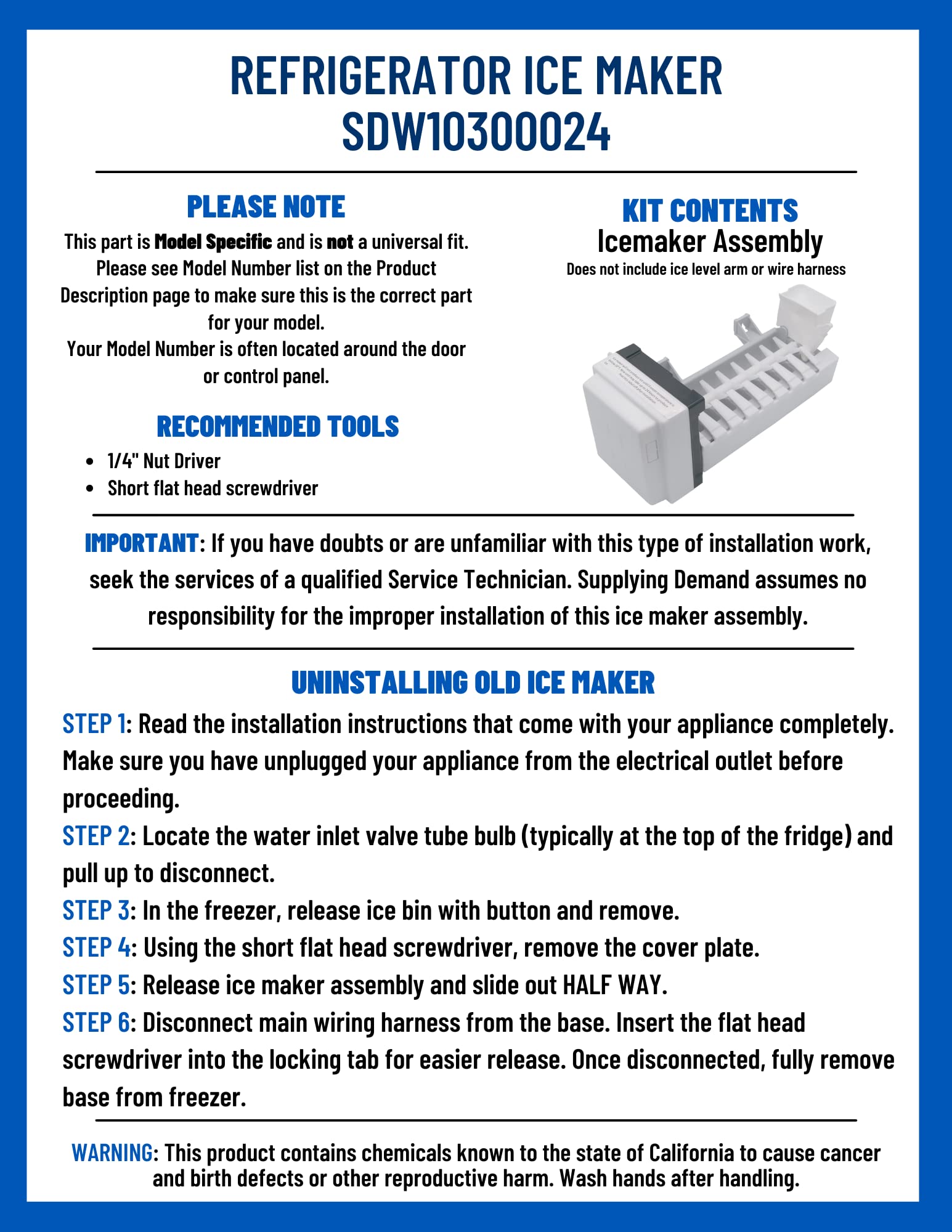 W10300024 4444453 Refrigerator Ice Maker Replacement - Model Specific (Not Universal) - Perfect for Kitchen Appliance Repair & DIY Home Maintenance